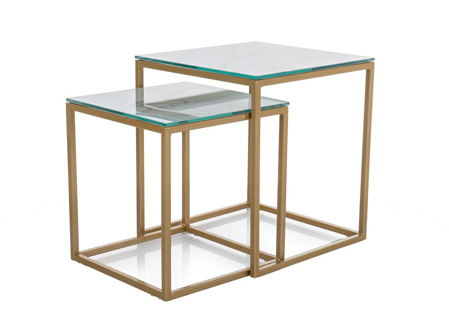 Žurnālu galdiņu komplekts Detroit 431 (Zelta + Balts marmors)