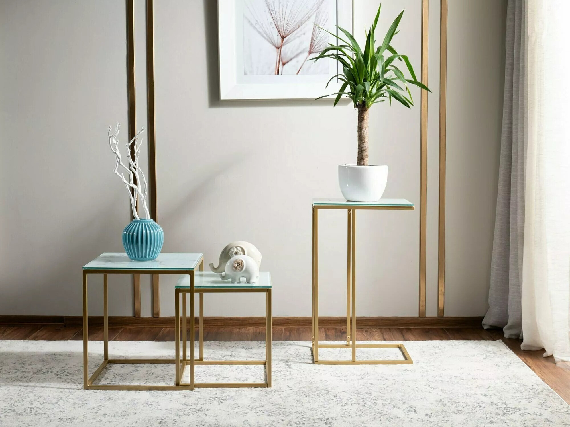 Žurnālu galdiņu komplekts Detroit 431 (Zelta + Balts marmors)