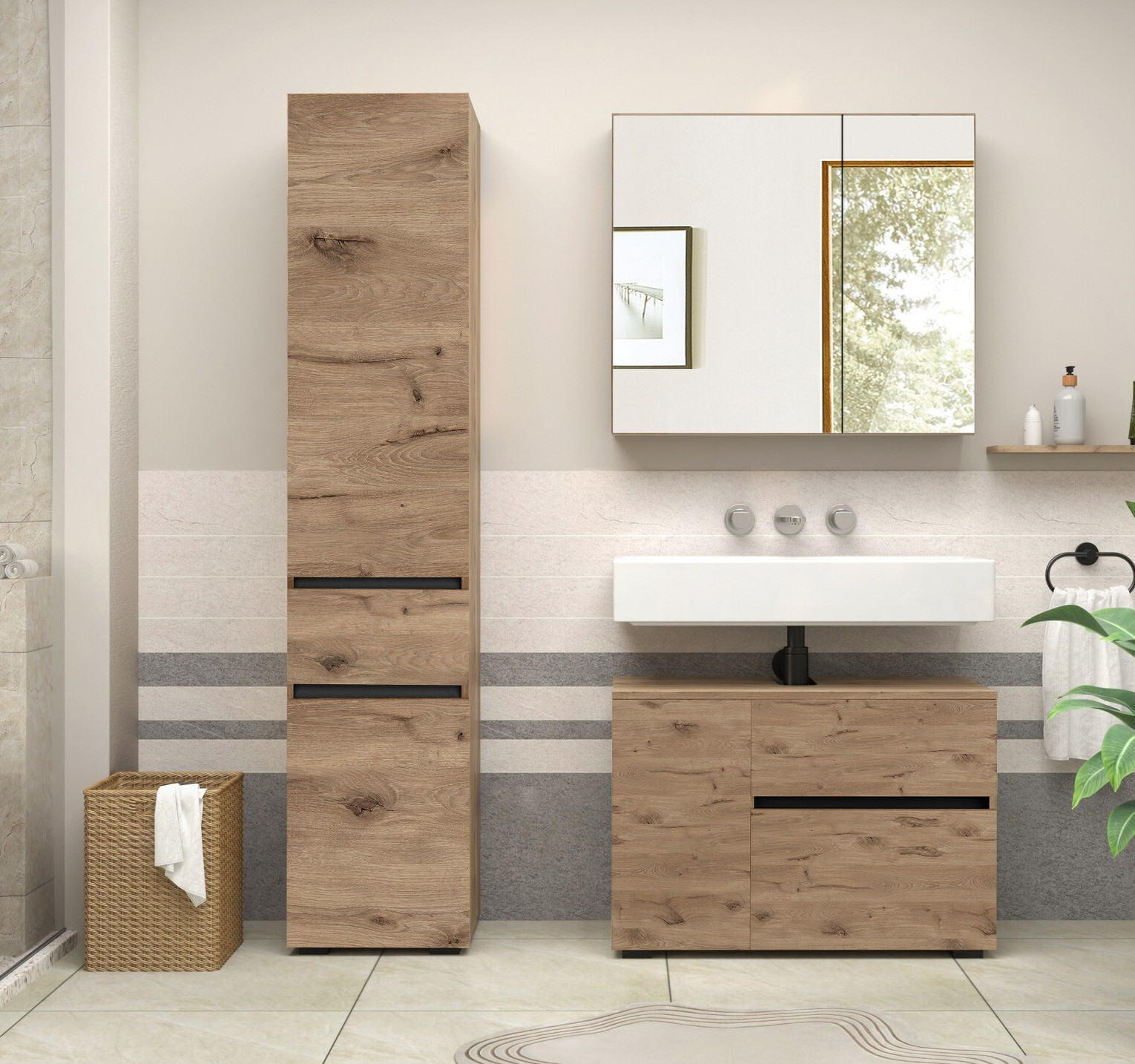 Piekarams vannas istabas skapītis izlietnei Soncamu 107 (Ozols)