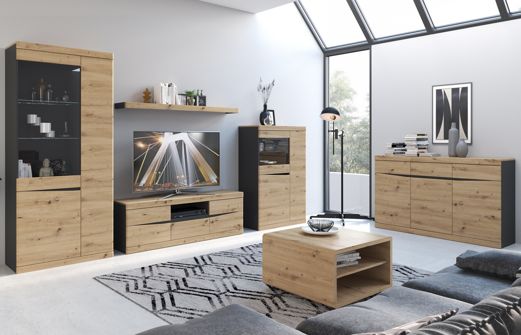 Kомод Venlori 123 (Антрацит + Artisan дуб)