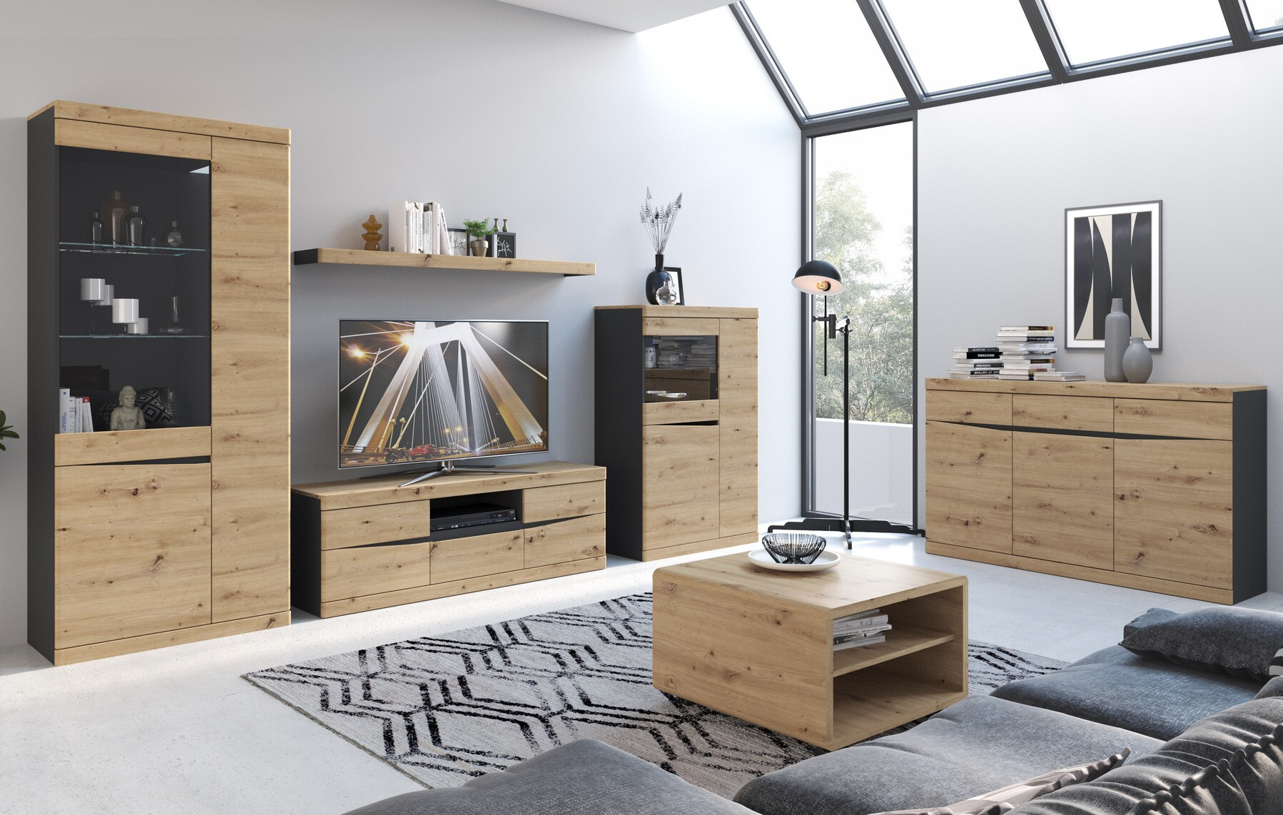 Plaukts Venlori 128 (Antracīts + Artisan ozols)