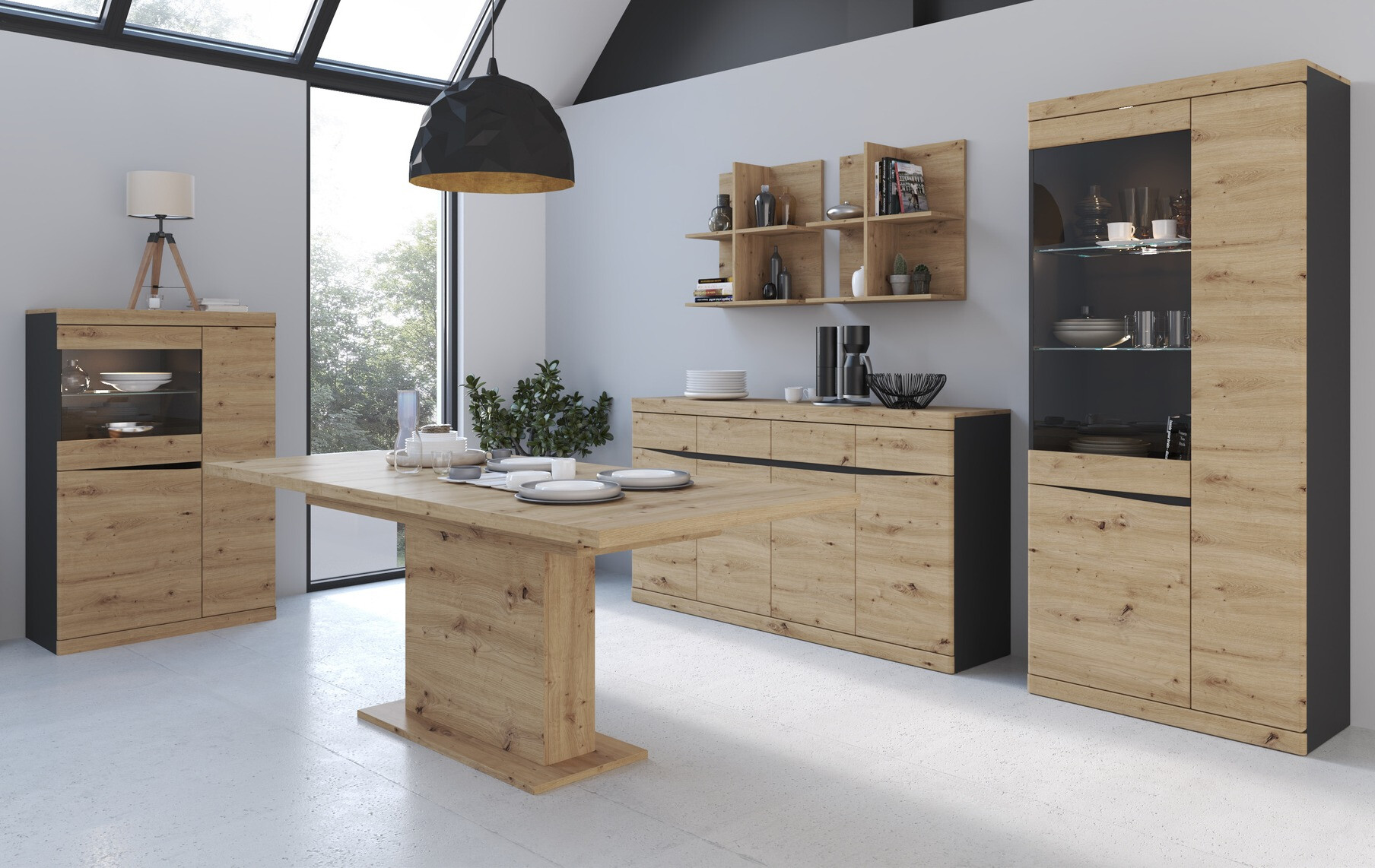 Стеллаж Venlori 129 (Антрацит + Artisan дуб)