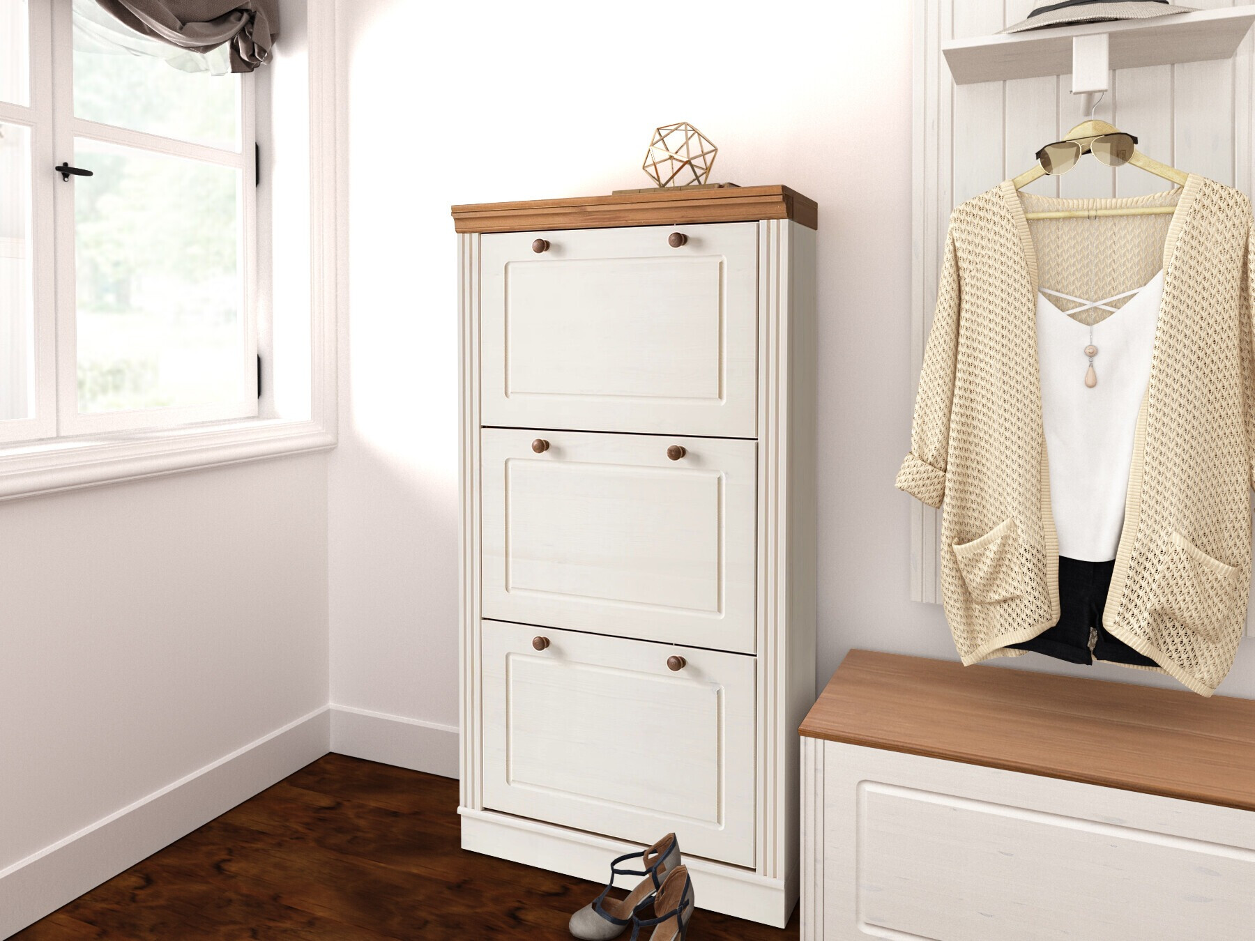 Тумба для обуви Saltoro 138 (Белый + Медовый дуб)