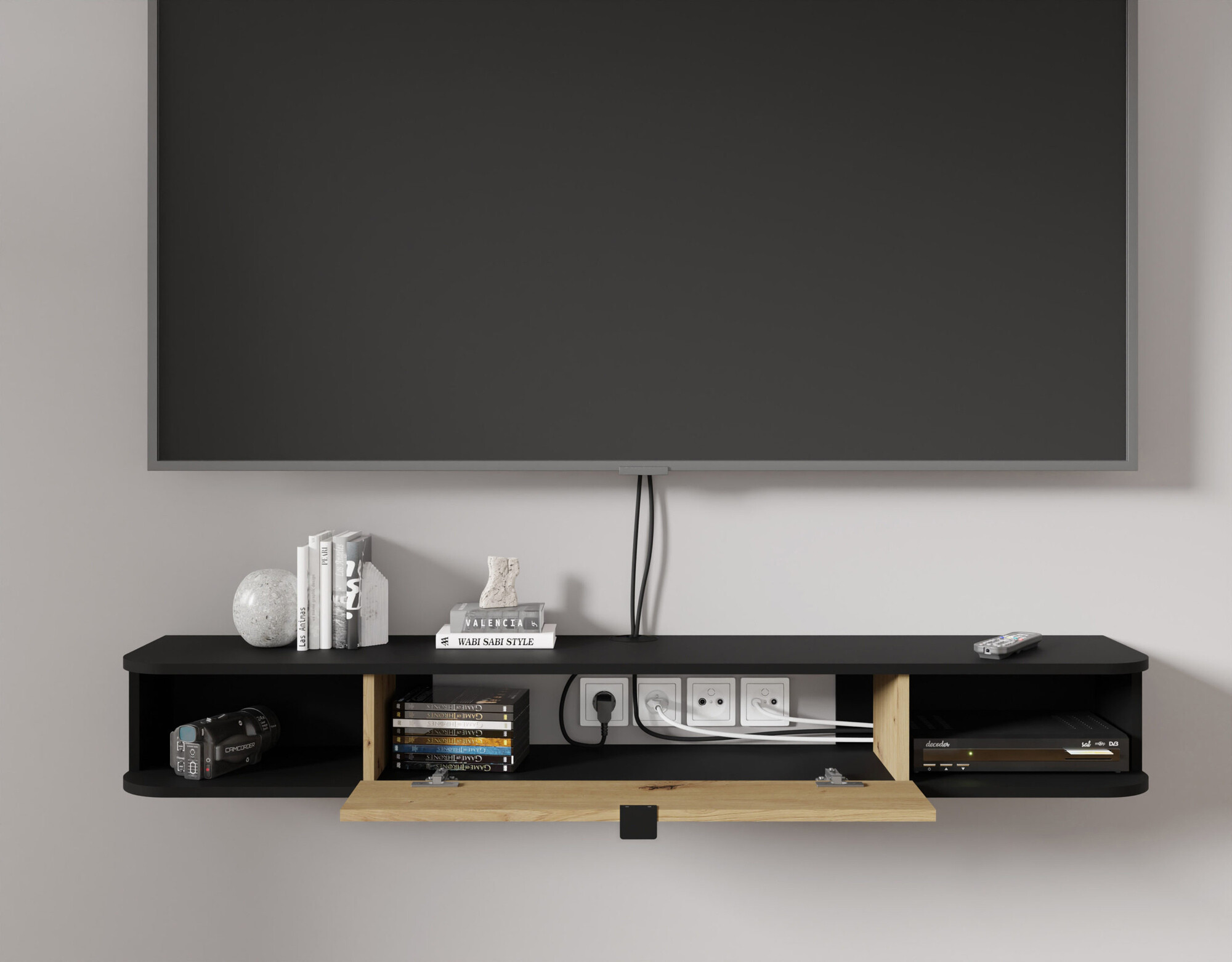 TV galds Buffalo 176 (Matēts melns + Artisan ozols)