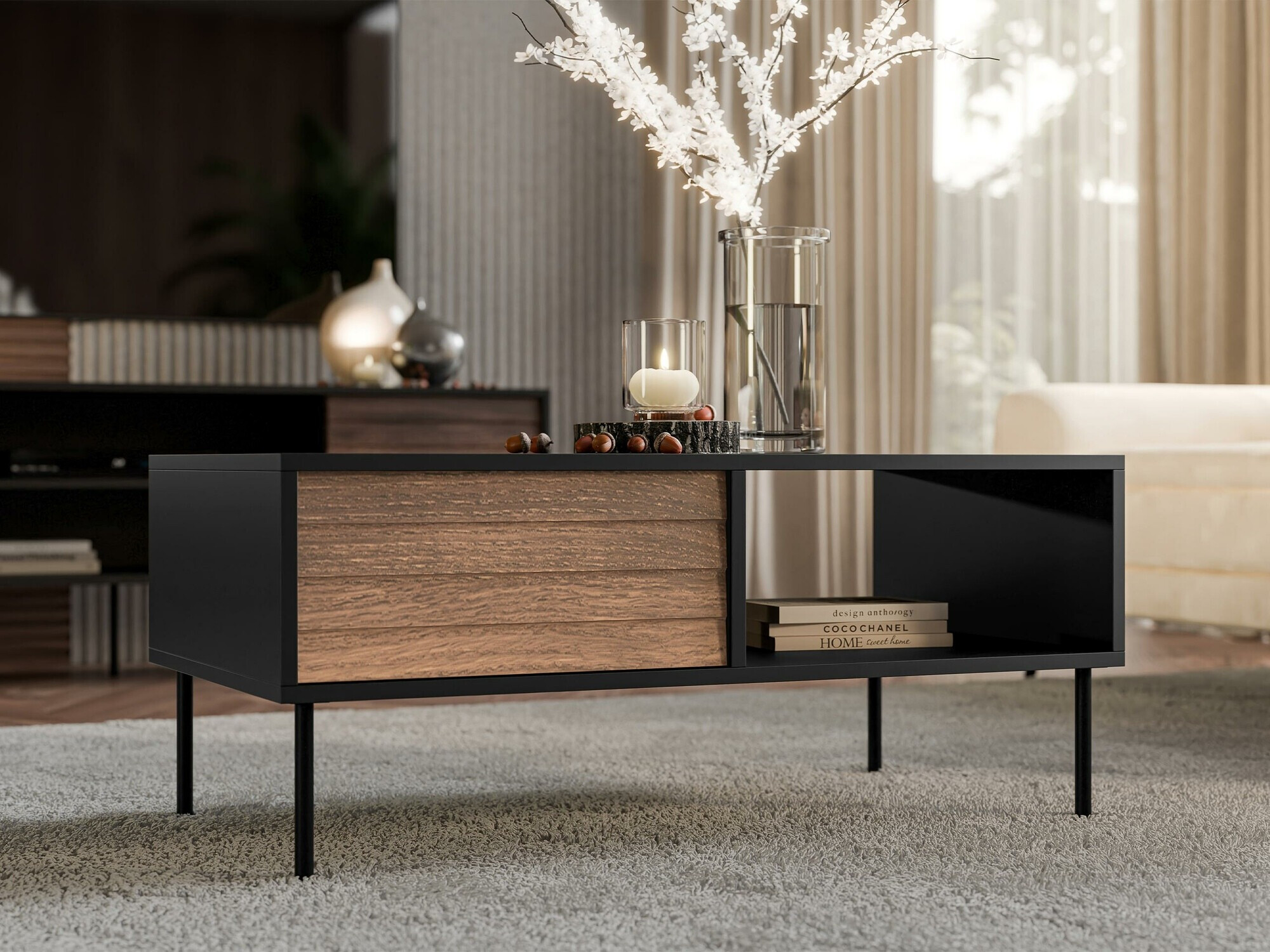 Žurnālu galdiņš Flosoru 103 (Riekstkoks + Melns)