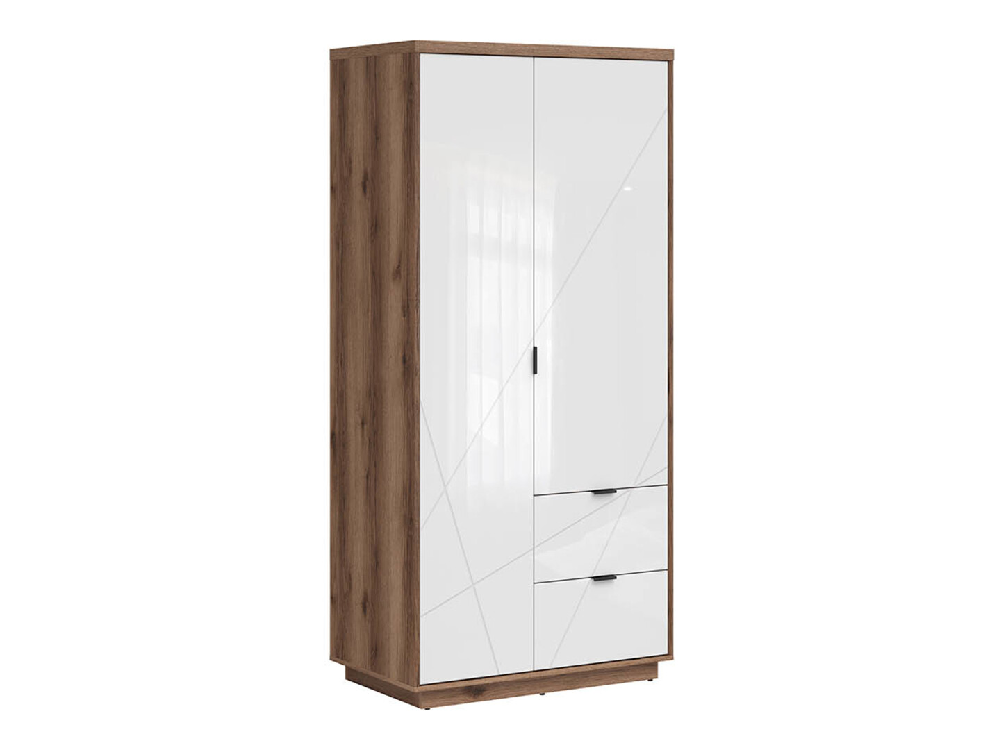 Skapis Fivale 105 (Glancēts balts + Tumšs delano ozols)