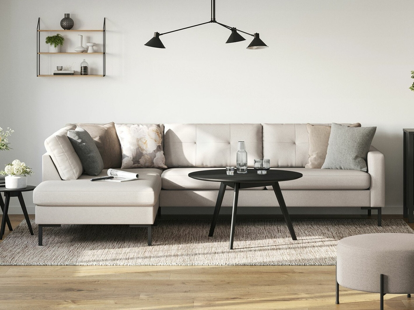 Stūra dīvāns Melnola 106 (Hygge 10)