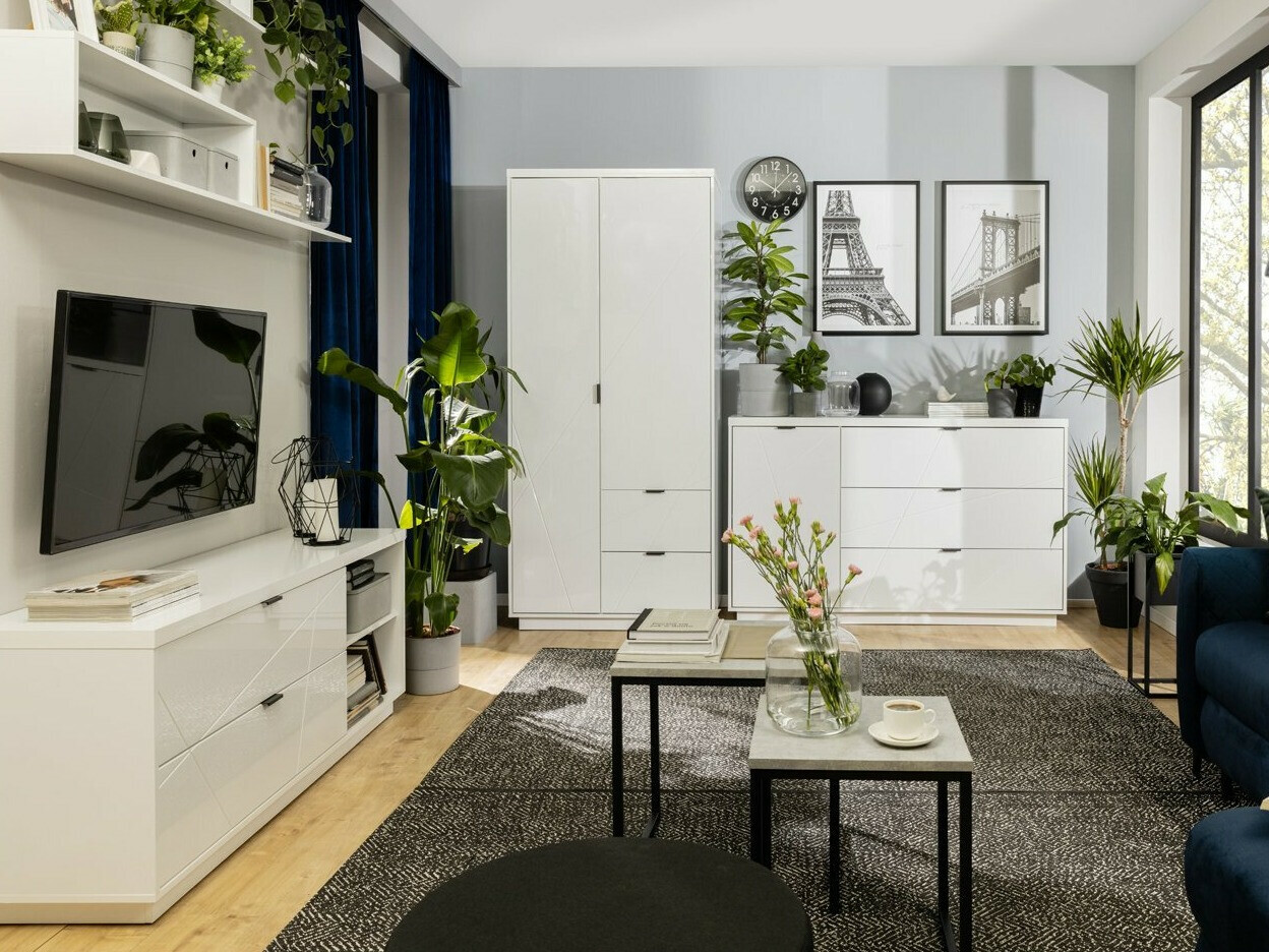 TV galds Fivale 104 (Glancēts balts + Balts)