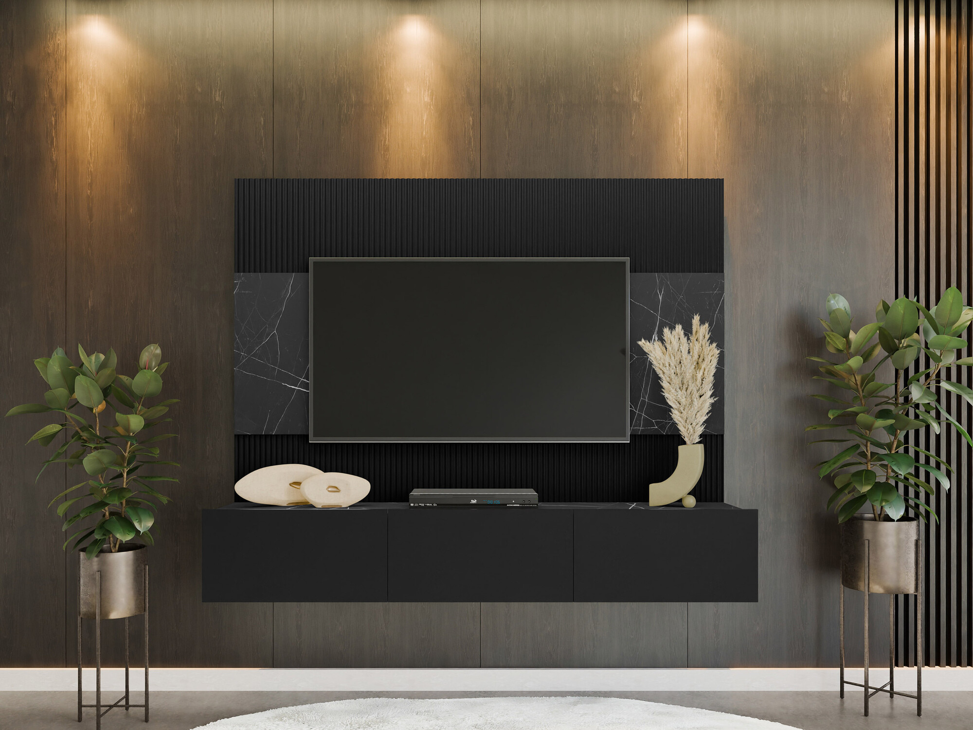 Viesistabas komplekts Comfivo 370 (Melns + Melnais marmors)