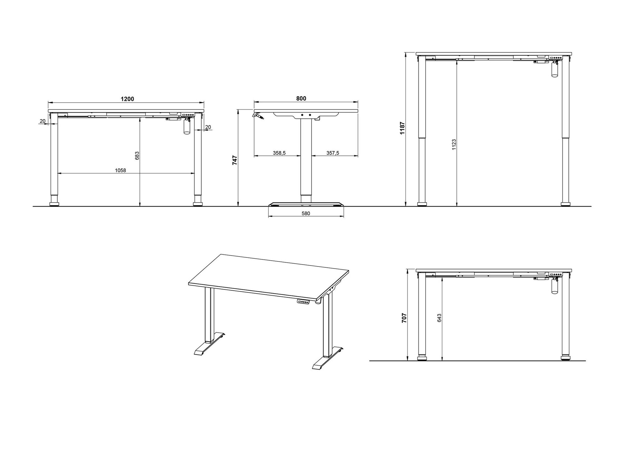Рабочий стол с регулируемой высотой Lartesi 115 (Графит + Чёрный)