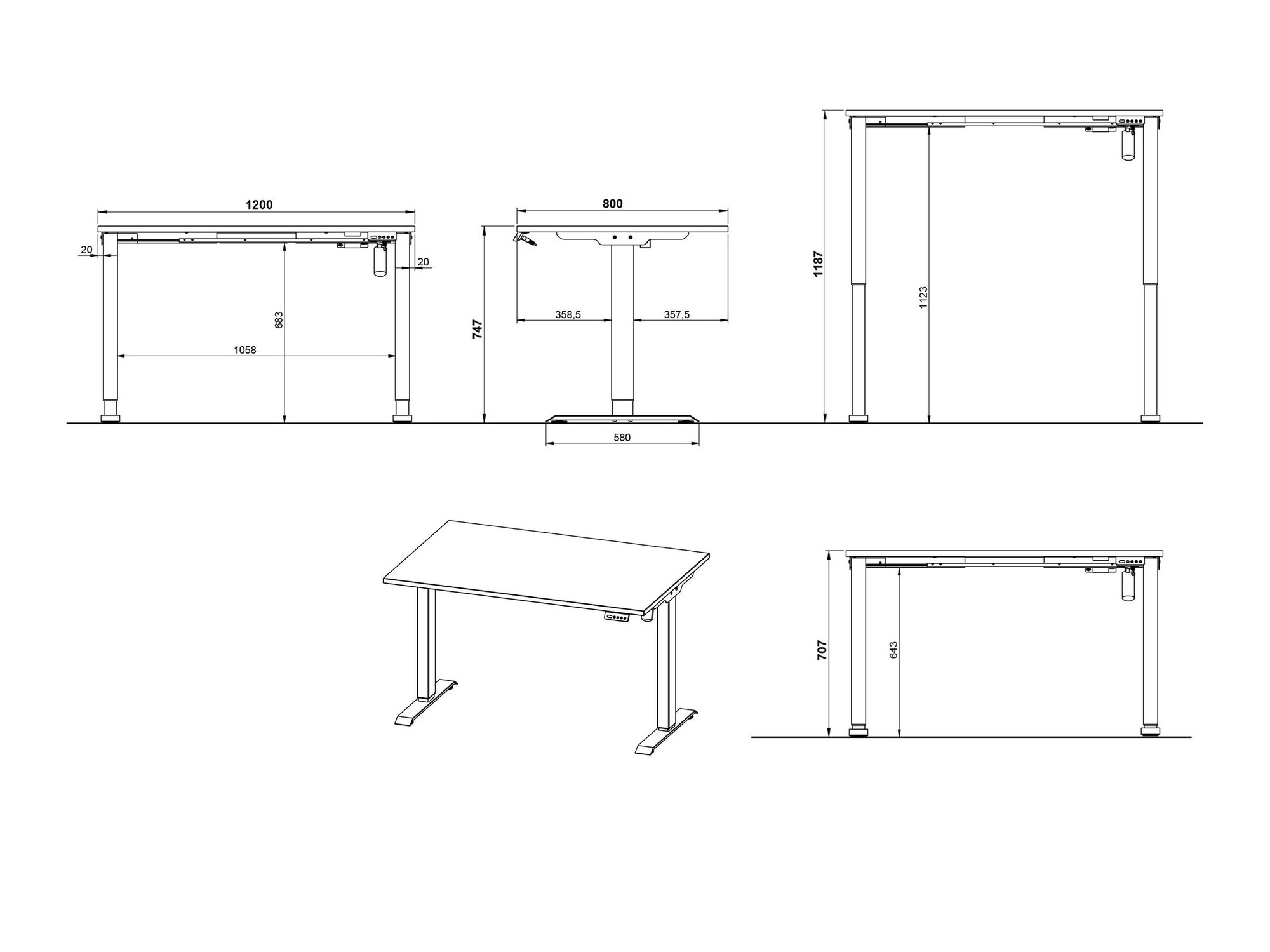 Рабочий стол с регулируемой высотой Lartesi 115 (Светло-серый + Чёрный)
