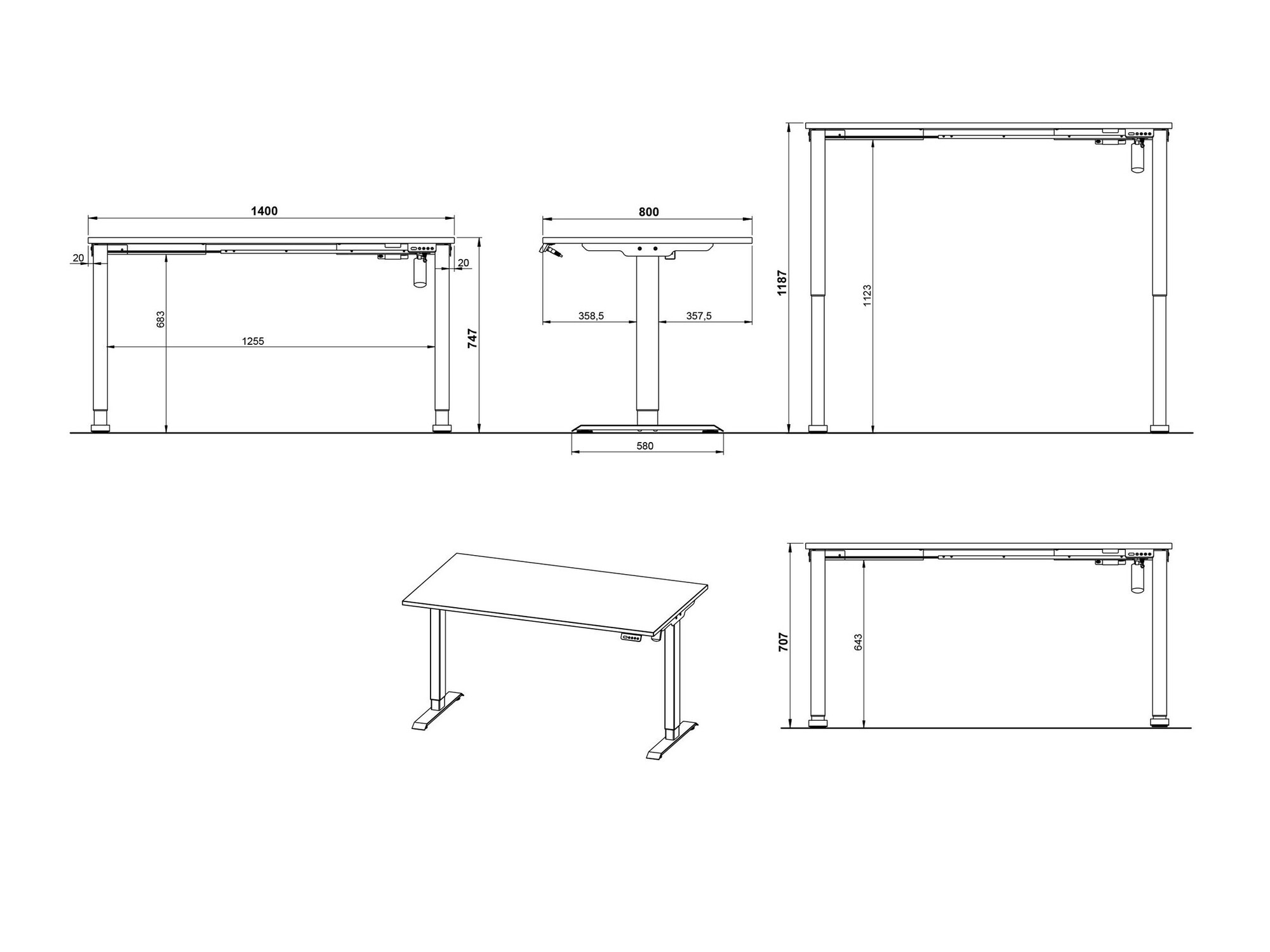 Рабочий стол с регулируемой высотой Lartesi 116 (Графит + Чёрный)