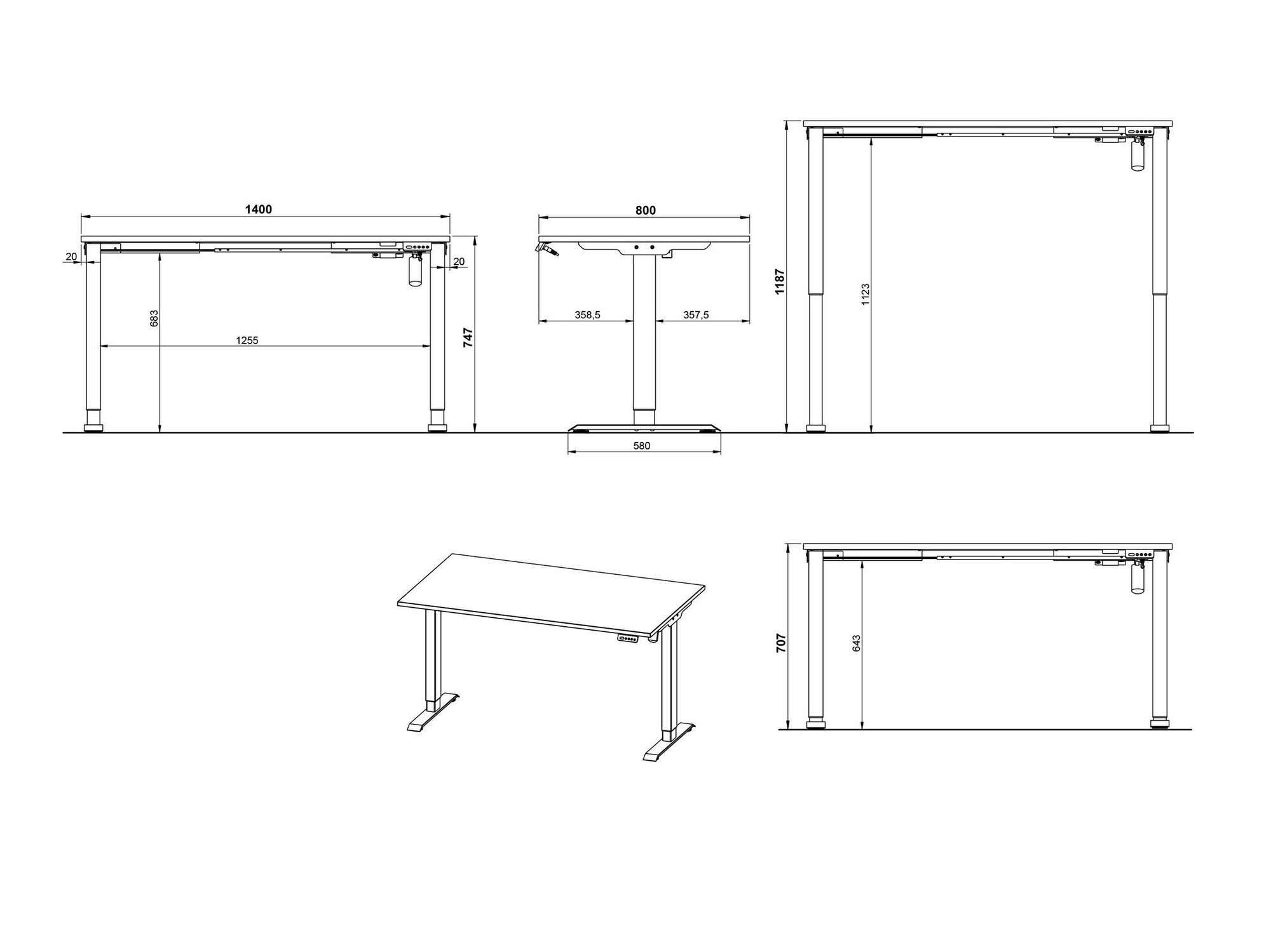 Рабочий стол с регулируемой высотой Lartesi 117 (Белый + Чёрный)