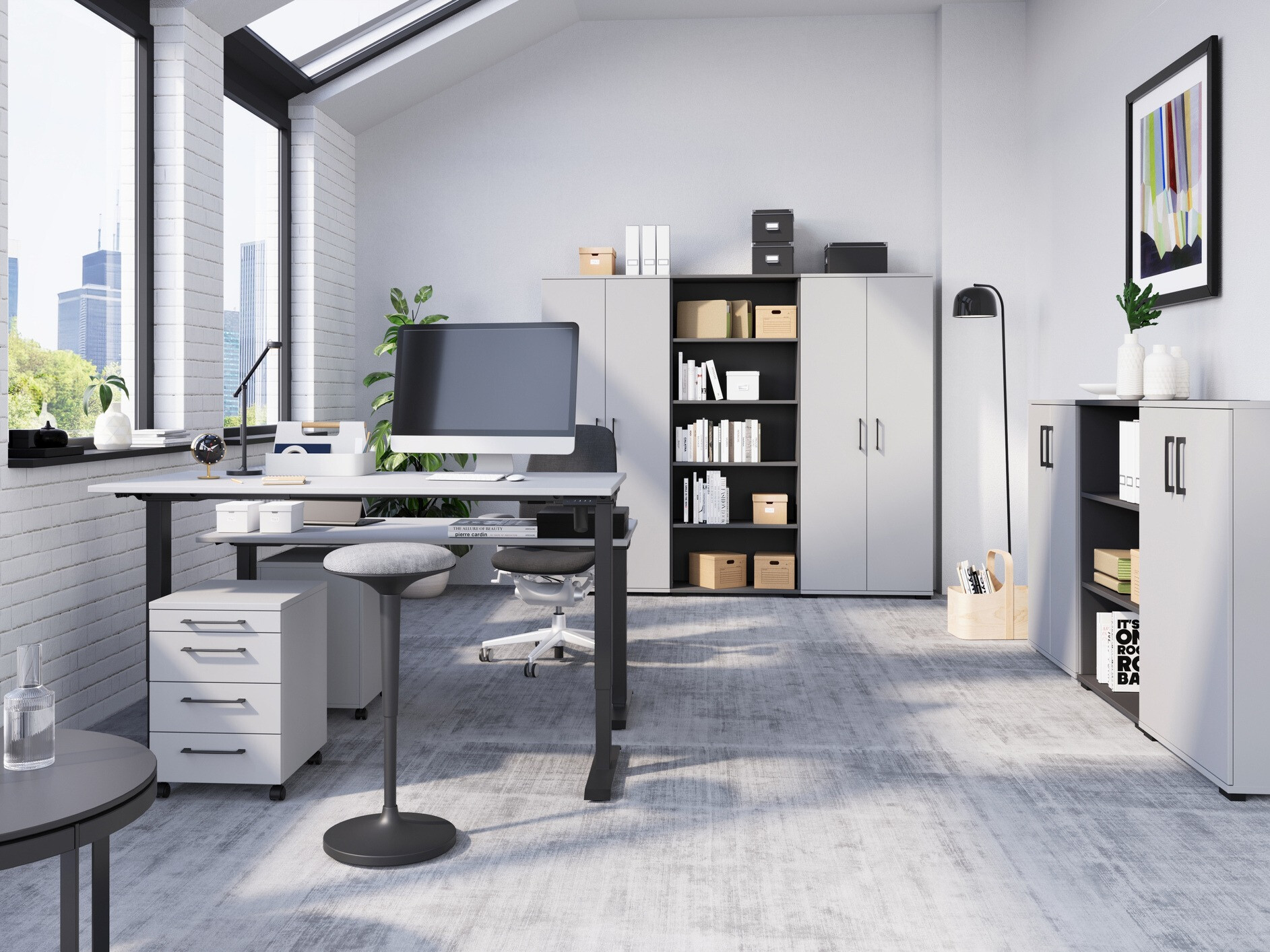 Рабочий стол с регулируемой высотой Lartesi 117 (Светло-серый + Чёрный)