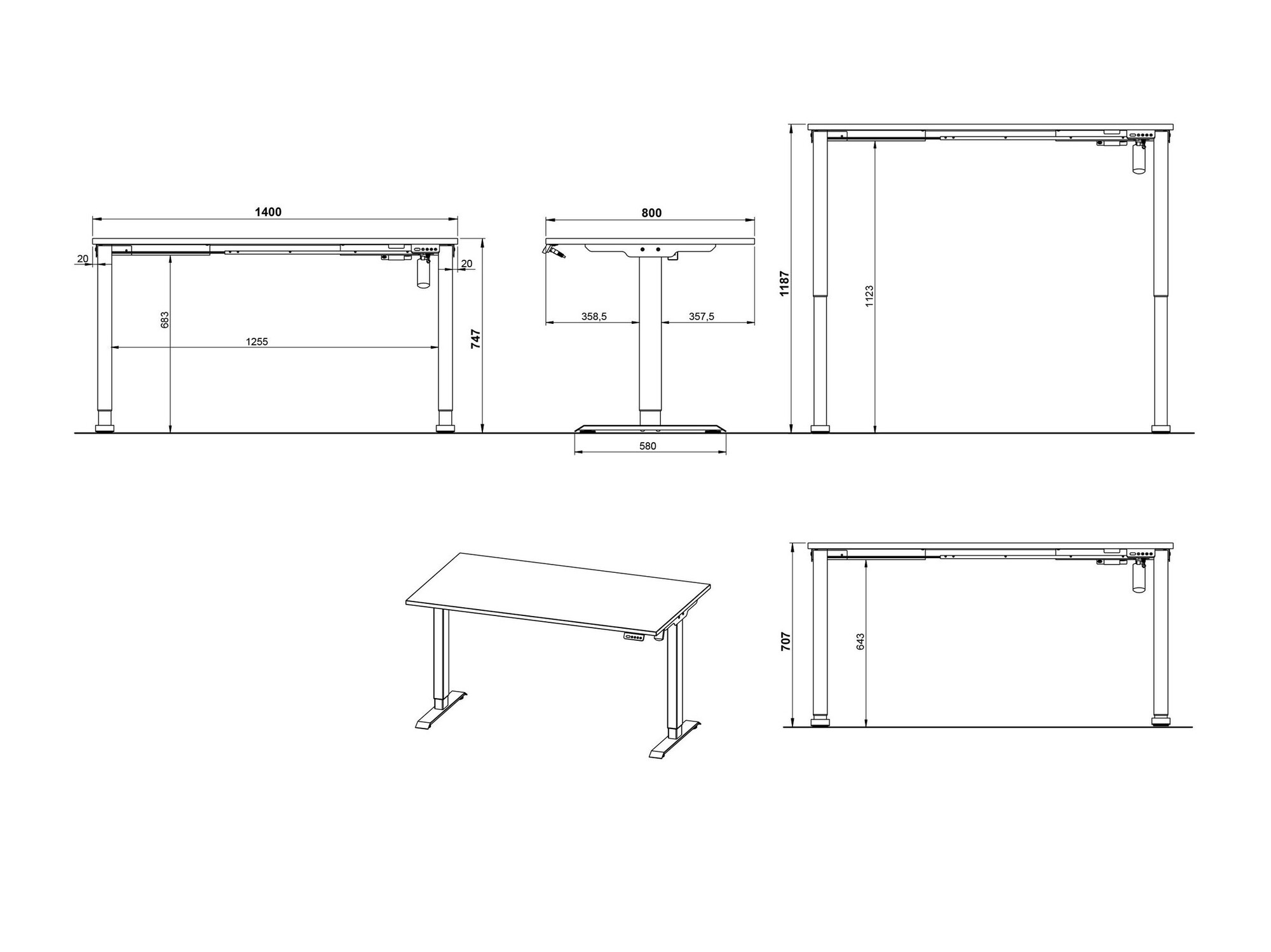 Рабочий стол с регулируемой высотой Lartesi 117 (Светло-серый + Чёрный)