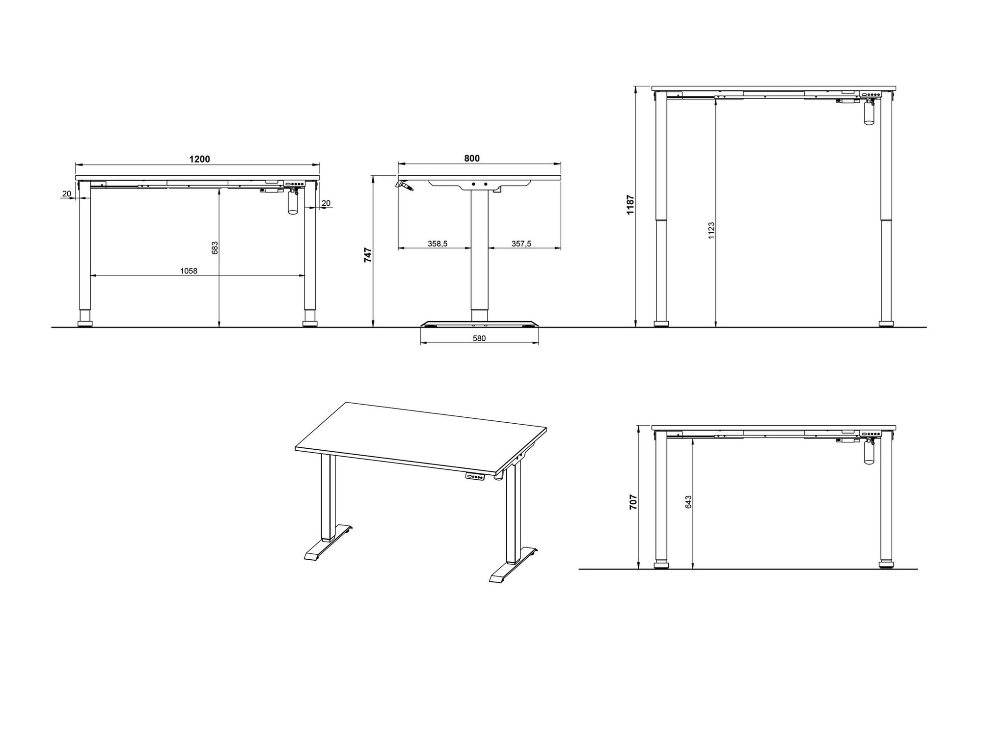 Rakstāmgalds ar regulējamu augstumu Lartesi 115 (Grandson ozols + Melns)