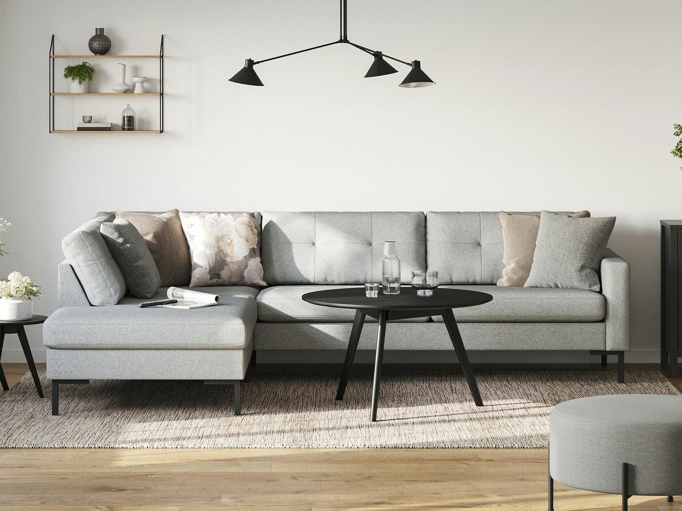 Stūra dīvāns Melnola 106 (Hygge 90)
