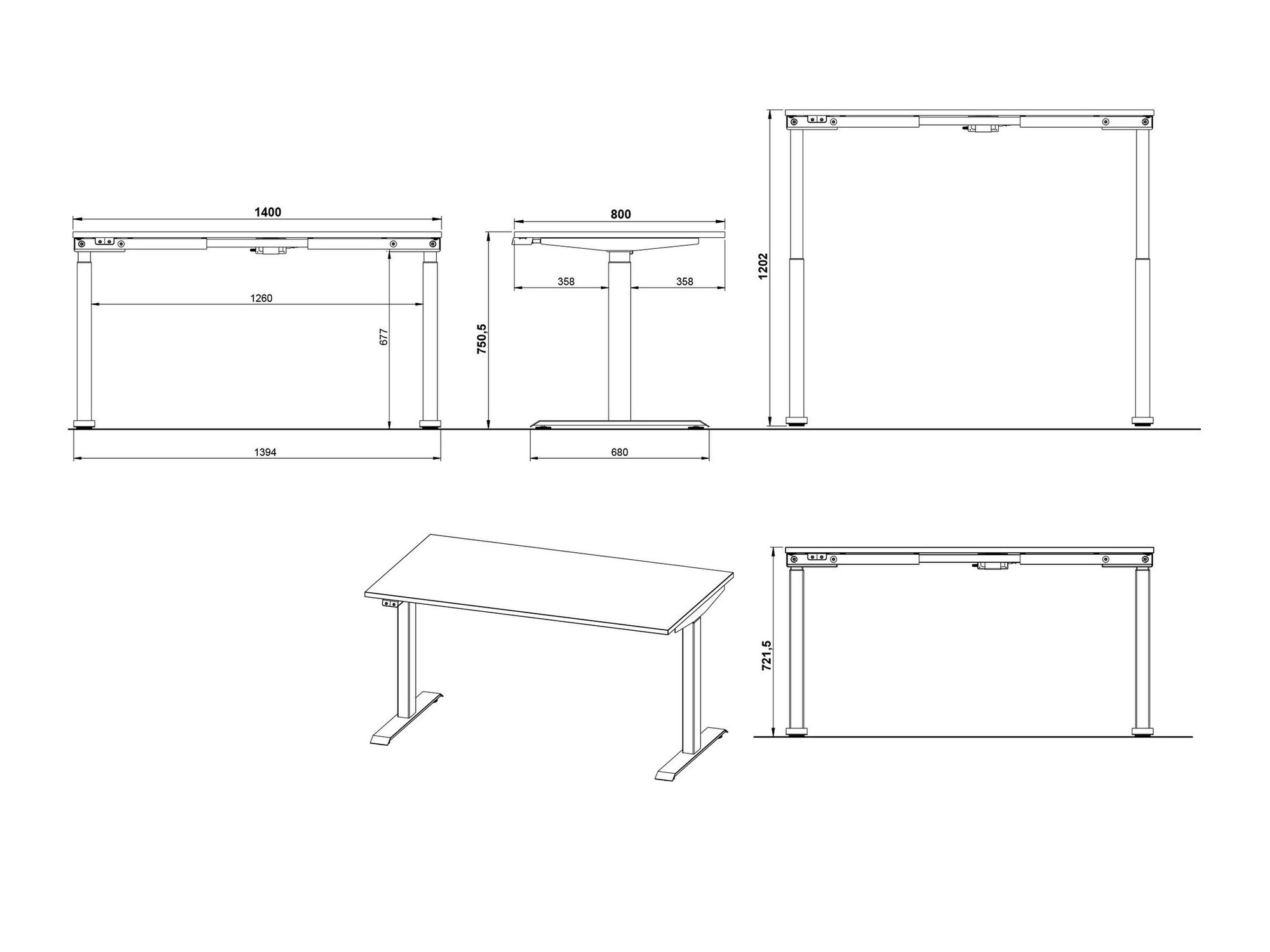 Рабочий стол с регулируемой высотой Eliromo 117 (Светло-серый + Чёрный)