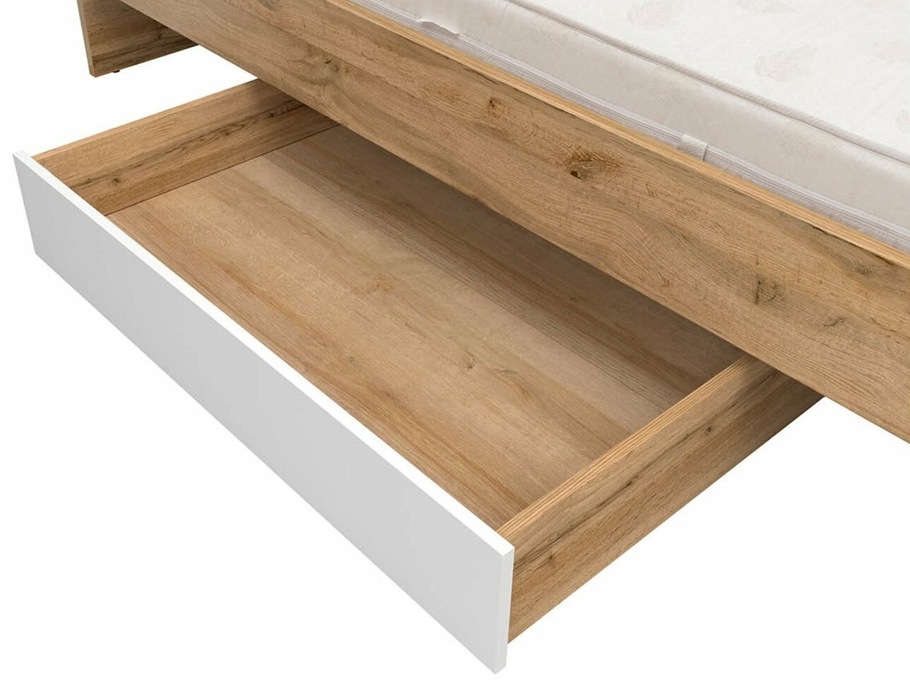 Ящик для постельного белья Tivetra 122 (Дуб вотан + Глянцевый белый)