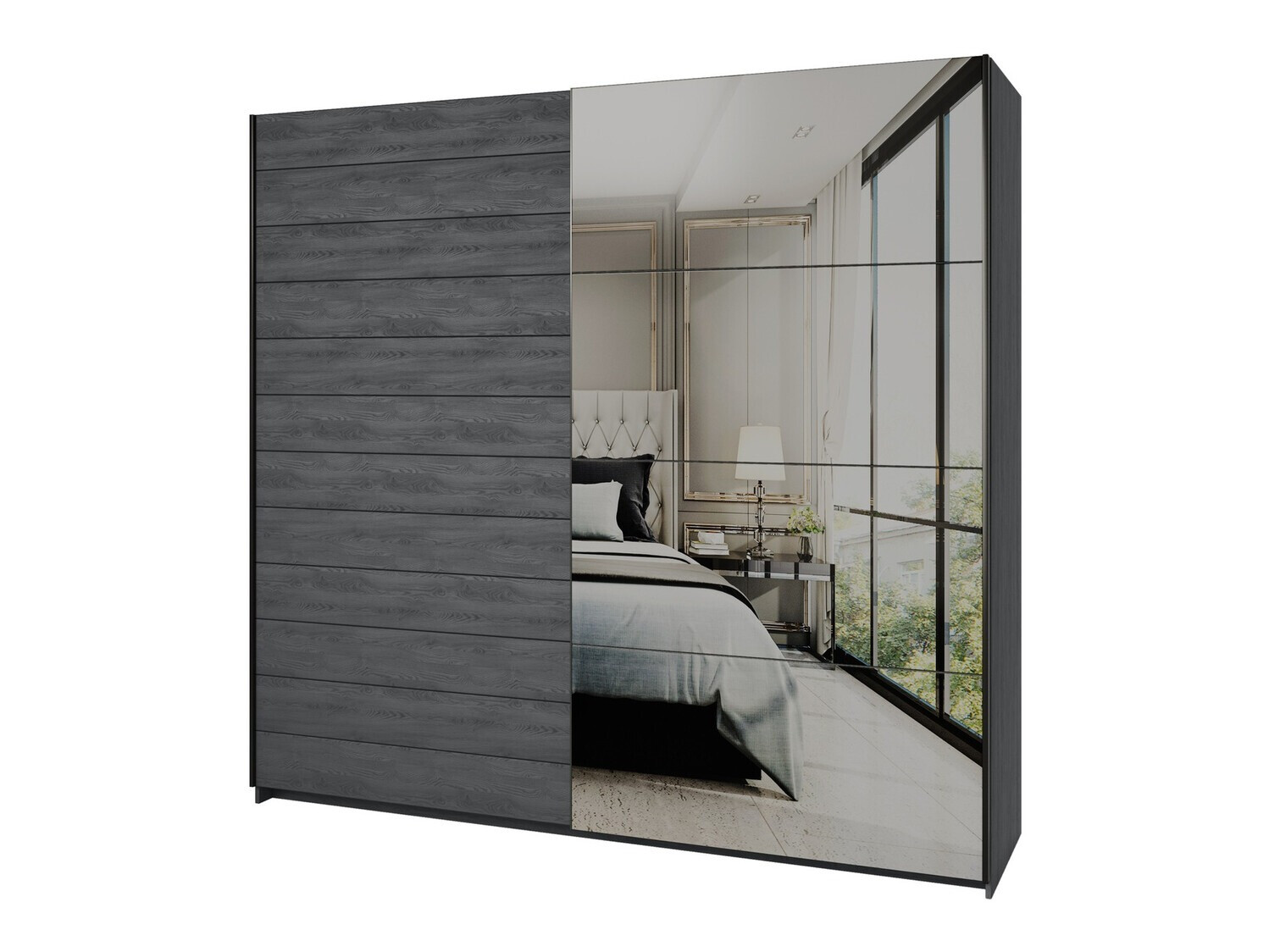 Шкаф Levruvu 105 (Серый дуб + Чёрный)