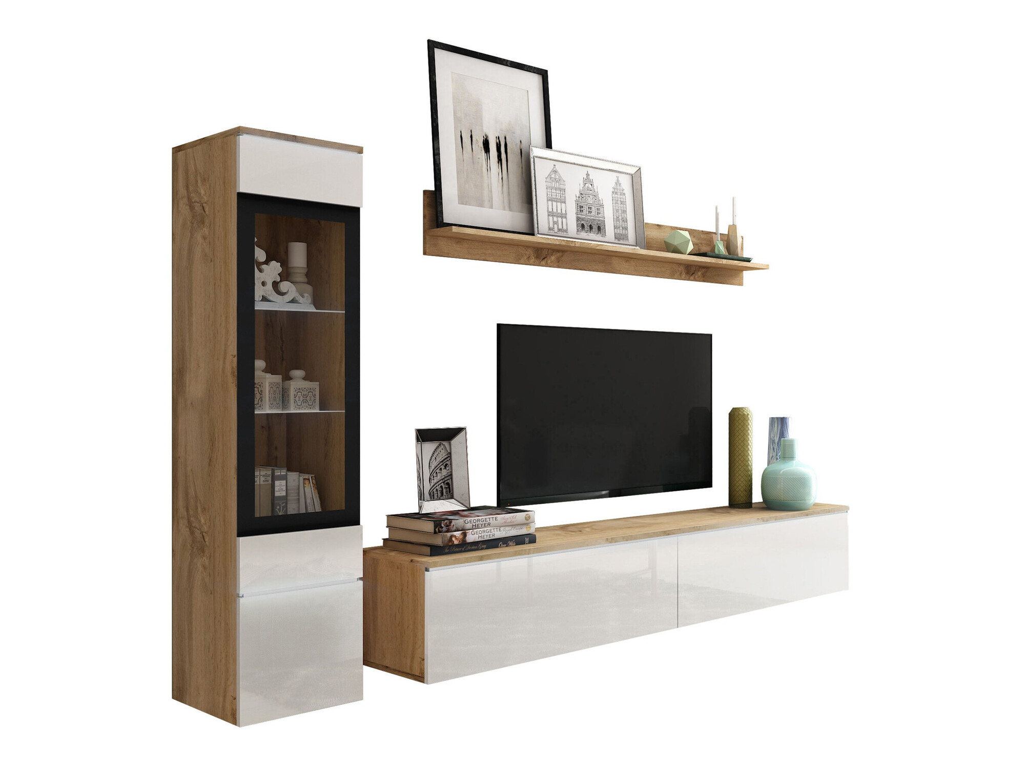 Набор для гостиной Sarasota 125 (Дуб вотан + Глянцевый белый)