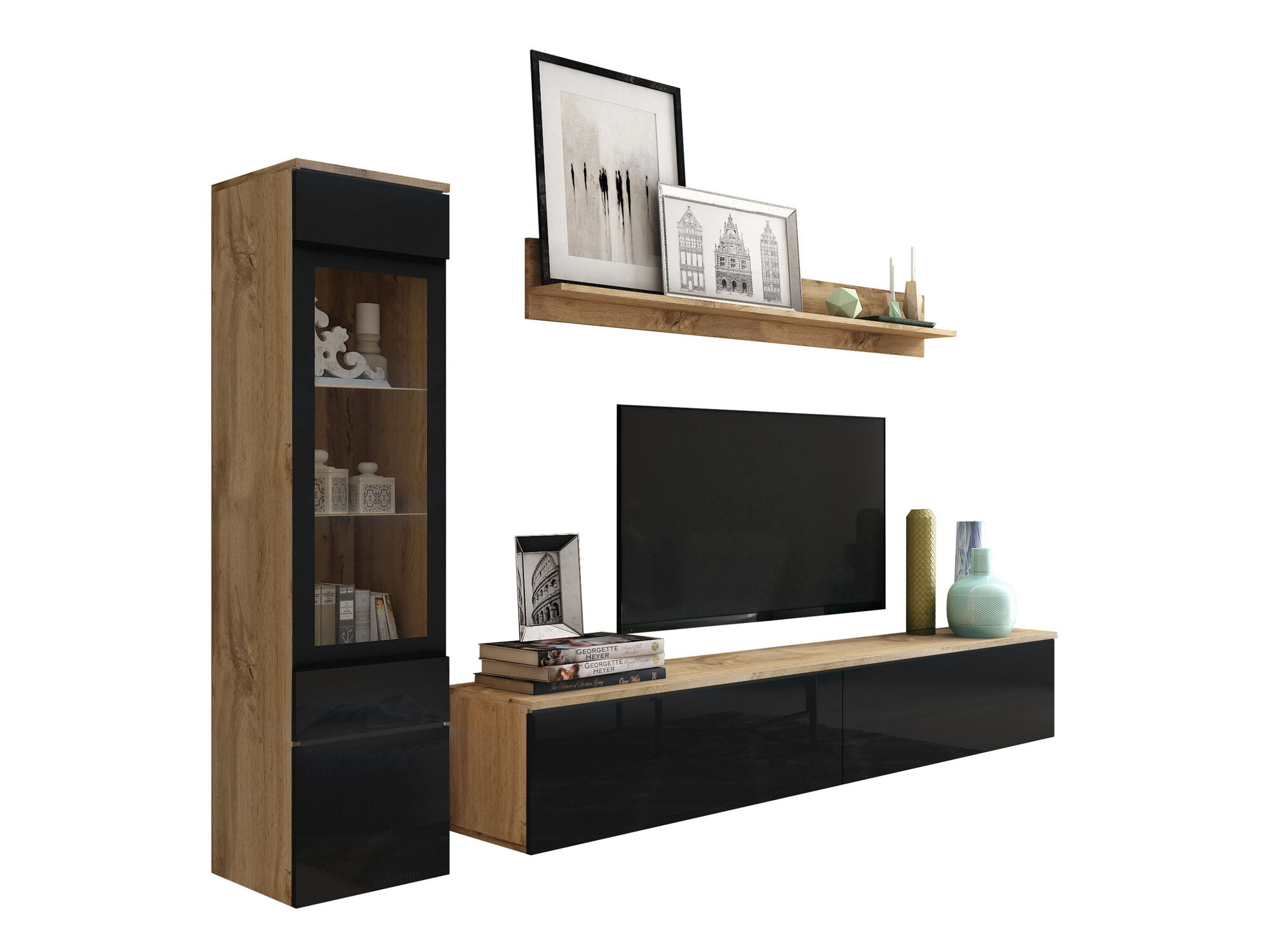 Набор для гостиной Sarasota 125 (Дуб вотан + Глянцевый черный)