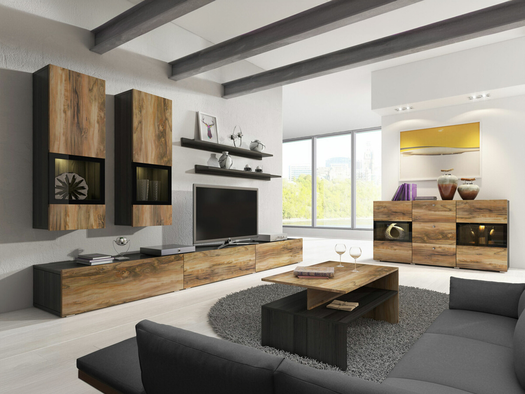 Набор для гостиной Serodeu 104 (Грецкий орех + Темно-коричневый)