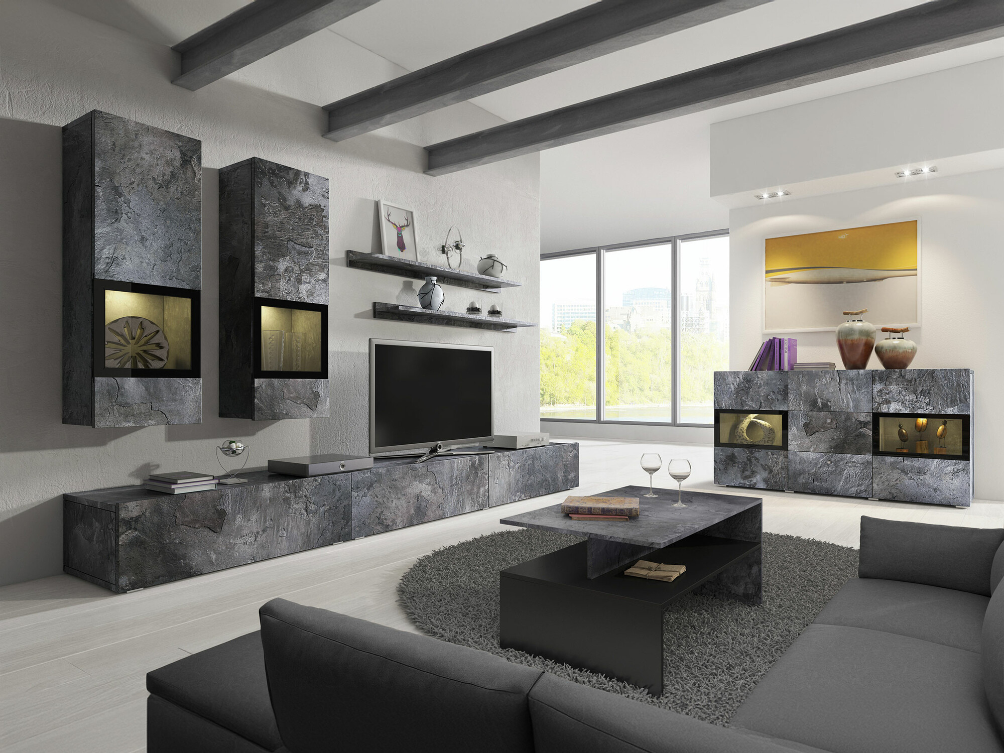 Набор для гостиной Serodeu 104 (Темный бетон)