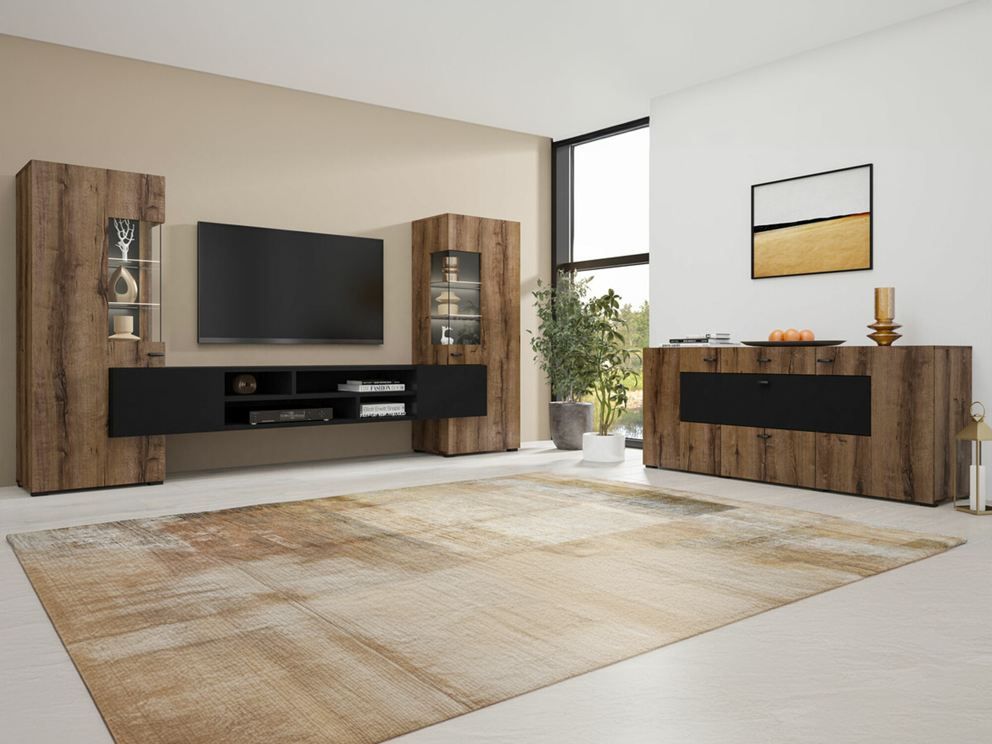 Viesistabas komplekts Mondalo 105 (Monastery ozols + Matēts melns)