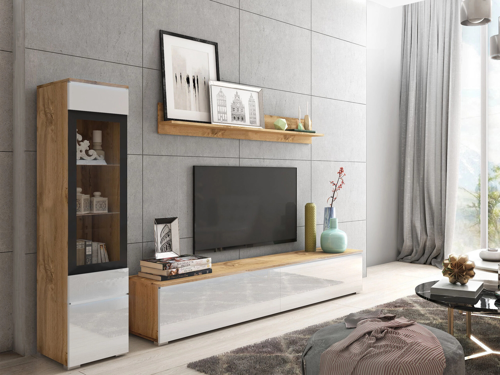 Viesistabas komplekts Sarasota 125 (Votan ozols + Glancēts balts)