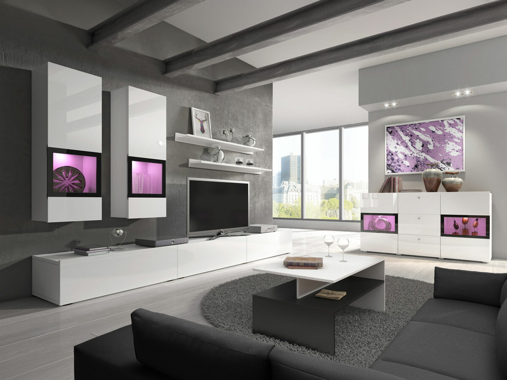 Viesistabas komplekts Serodeu 104 (Balts + Glancēts balts)