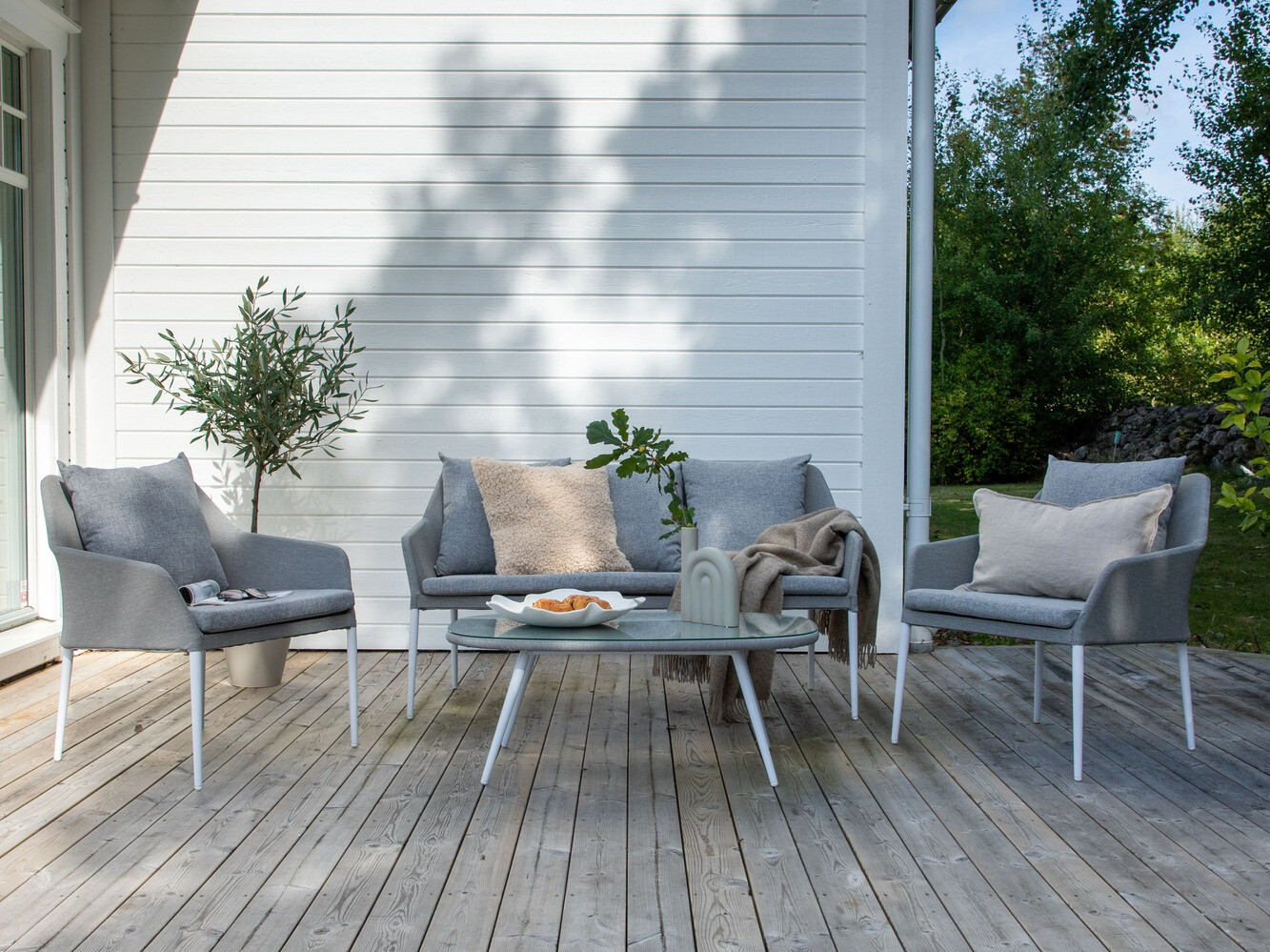 Dārza mēbeļu komplekts Dallas 3116 (Gaiši pelēks + Balts)