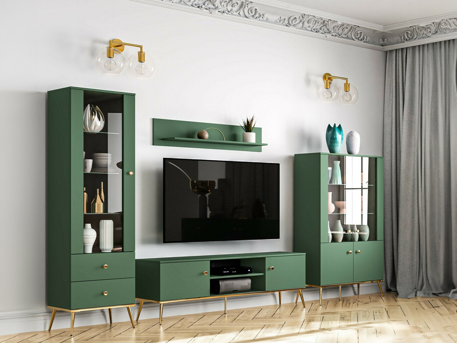 Viesistabas komplekts Flonovu 110 (Tumši zaļš + Zelta)