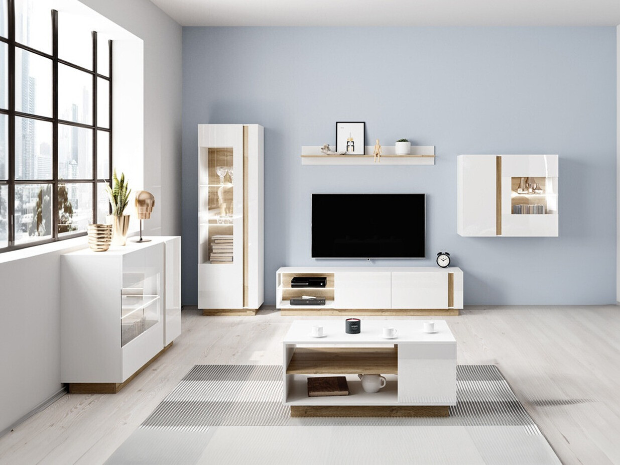 Viesistabas komplekts Novbela 114 (Balts + Glancēts balts + Grandson ozols)