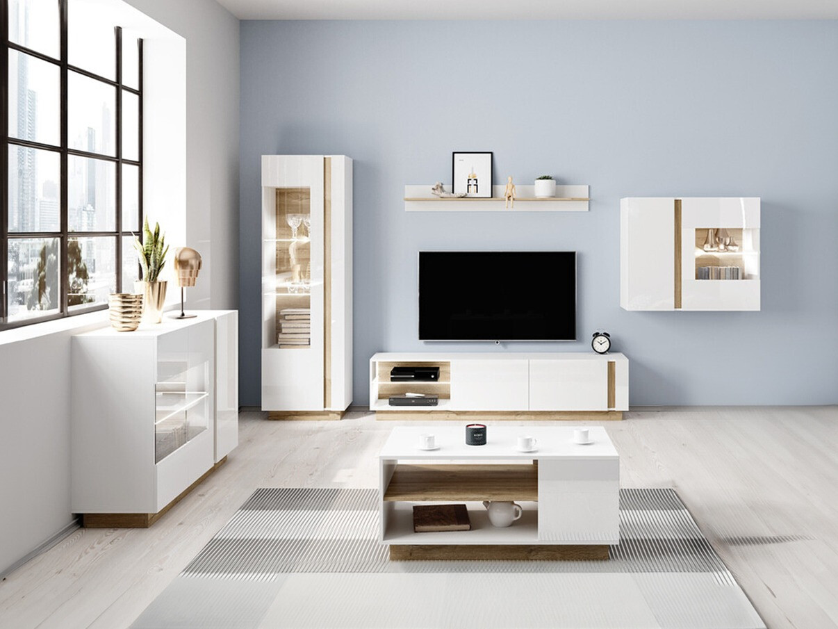 Viesistabas komplekts Novbela 114 (Balts + Glancēts balts + Grandson ozols)