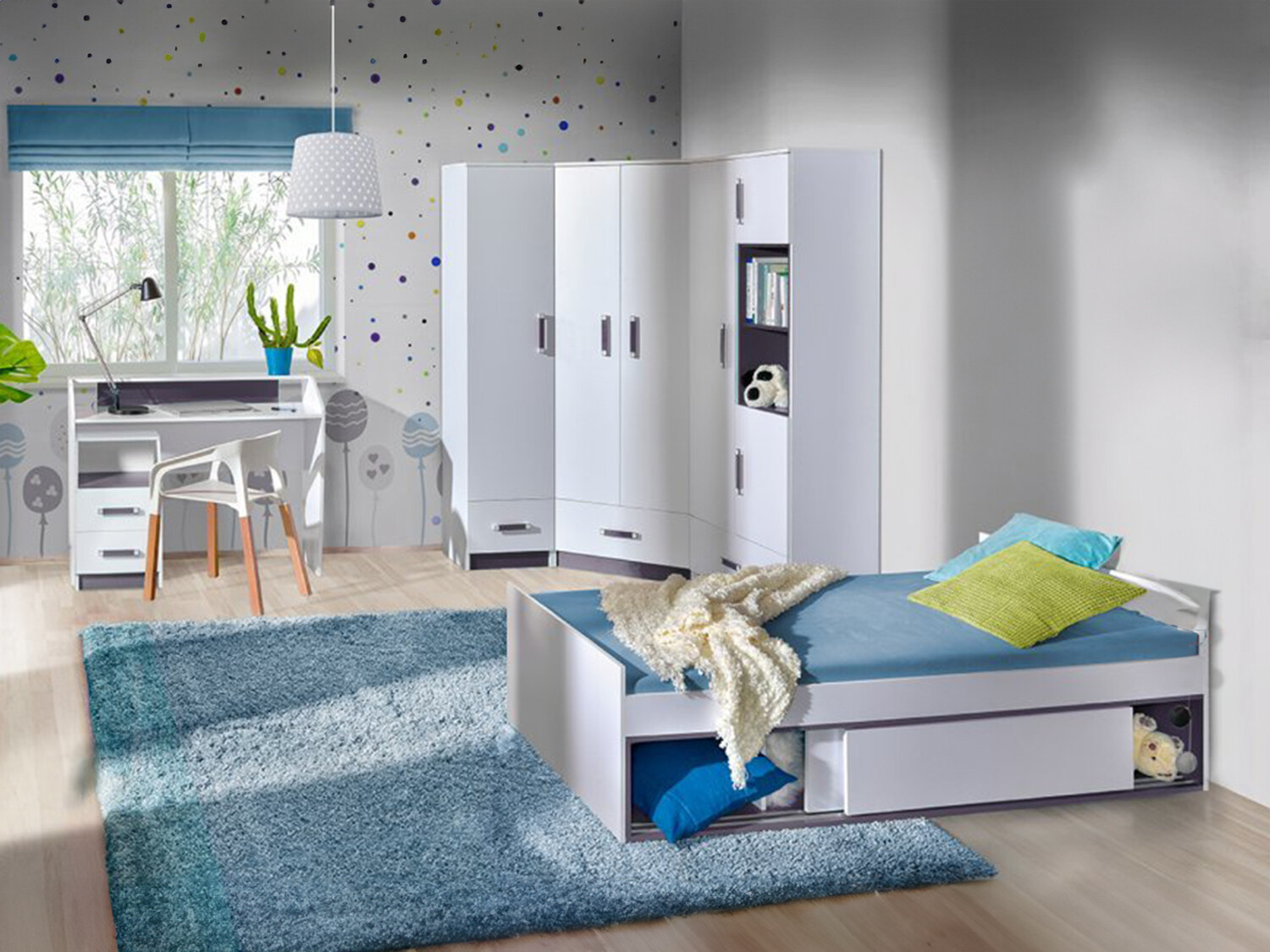 Bērnu istabas komplekts Lorlare 120 (Balts + Pelēks)