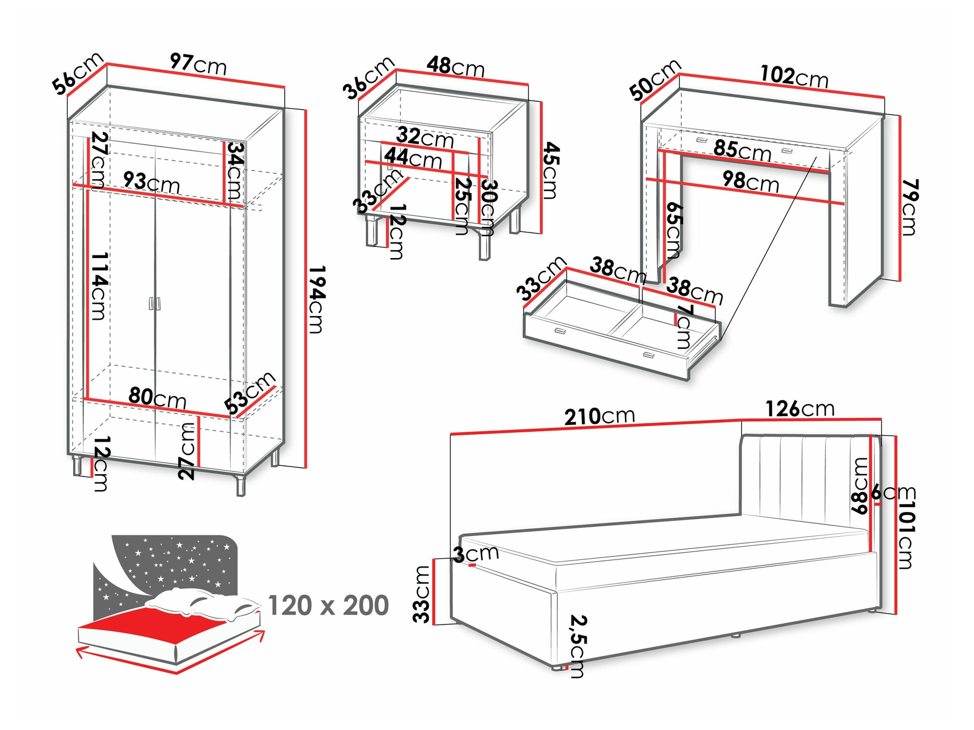 Guļamistabas komplekts Mormavu 112 (Kašmirs + Pelēks)