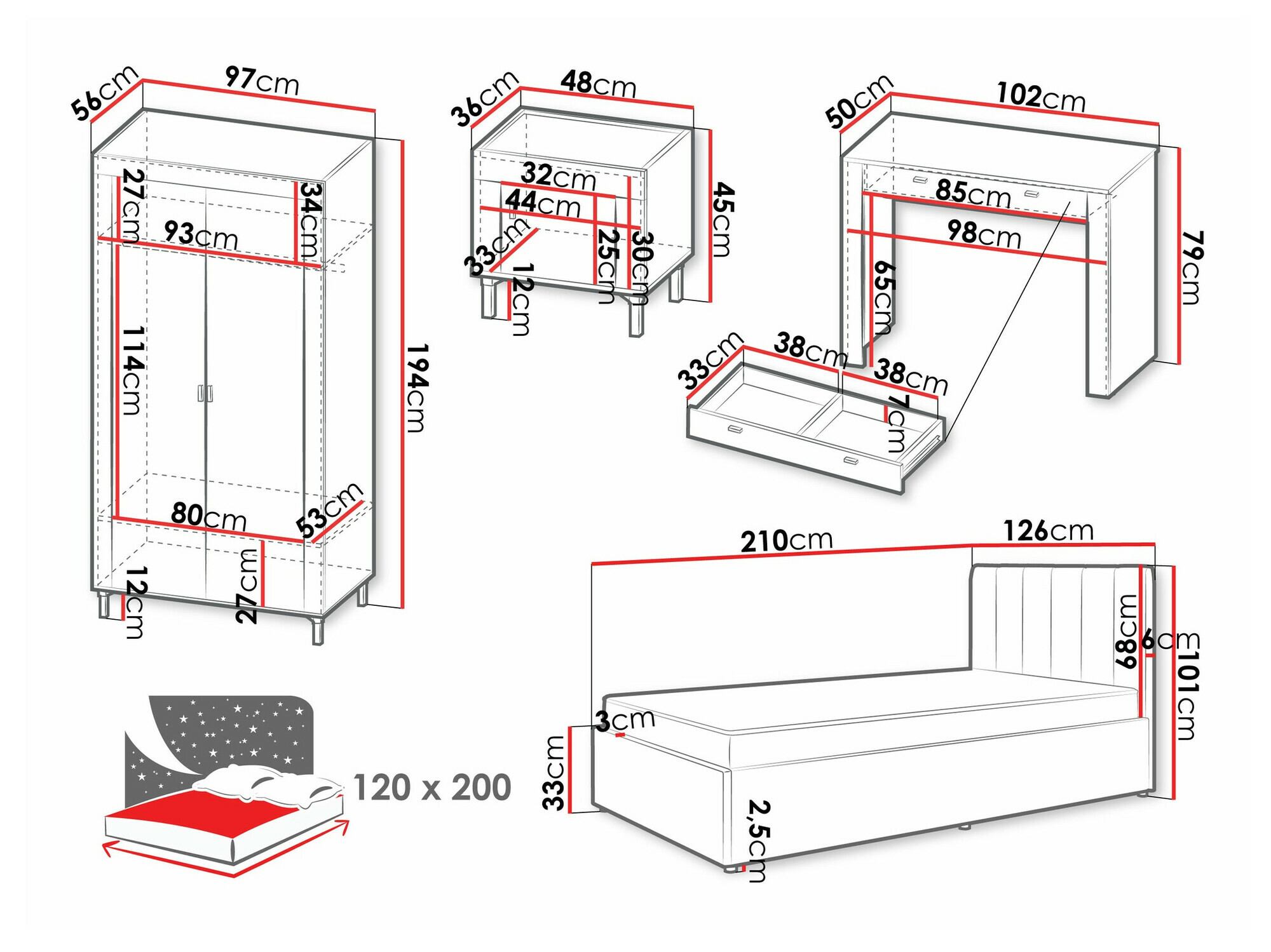 Guļamistabas komplekts Mormavu 112 (Matēts balts + Pelēks)