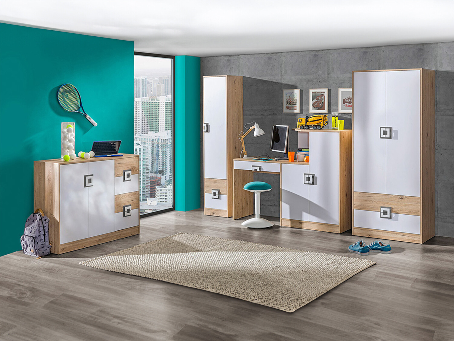 Набор для детской комнаты Balvire 114 (Светлый дуб + Белый + Серый)