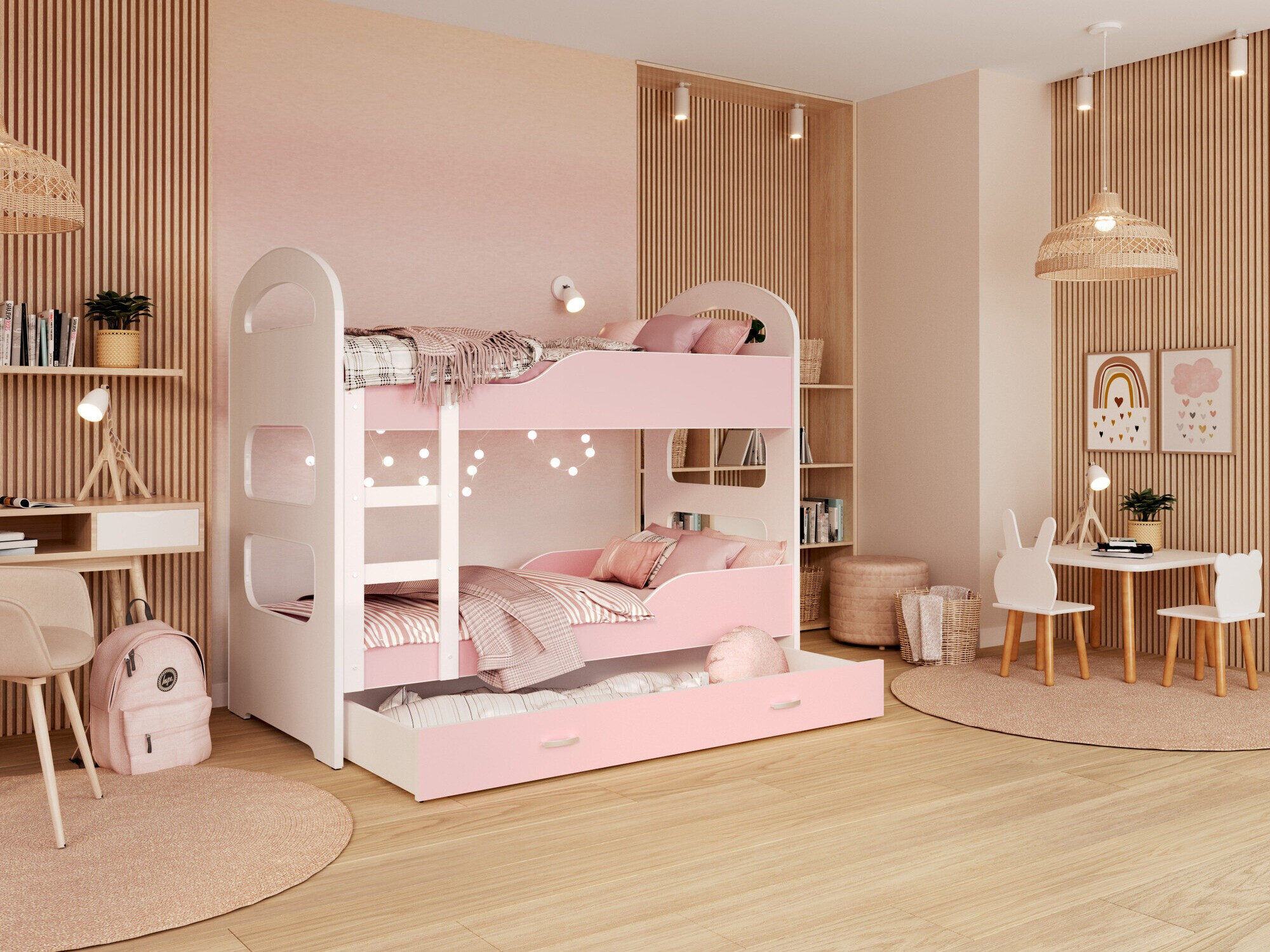 Divstāvu gulta Aurora 114 (Tumši rozā)