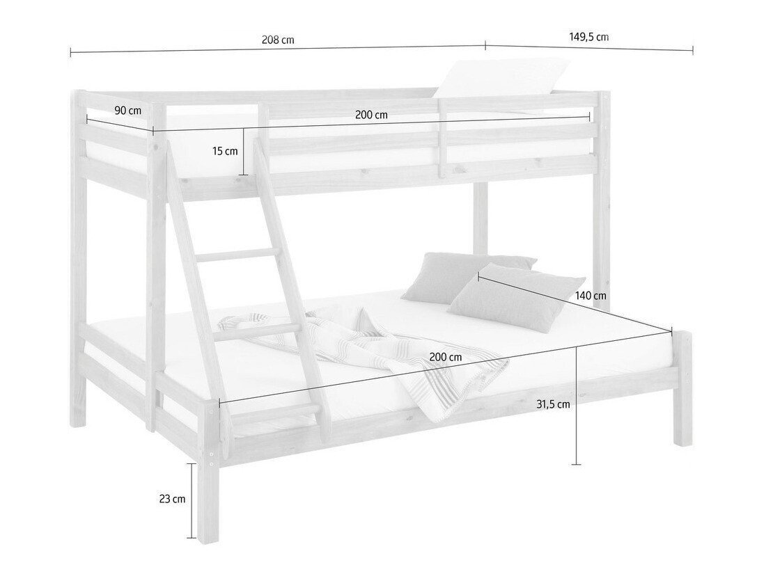 Divstāvu gulta Ruvfiva 103 (Pelēks)