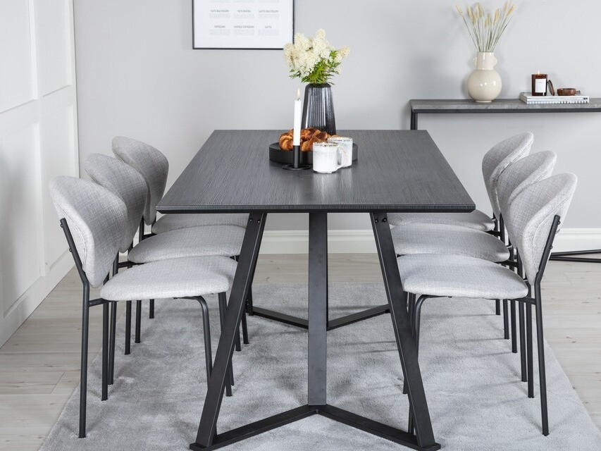 Ēdamistabas komplekts Dallas 1970 (Melns + Pelēks)