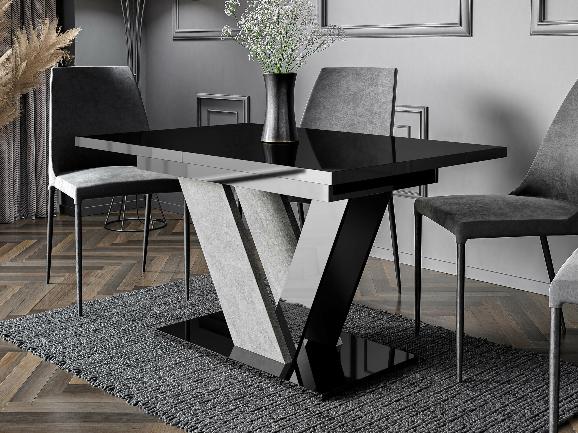 Cтол Goodyear 131 (Глянцевый черный + Бетон)