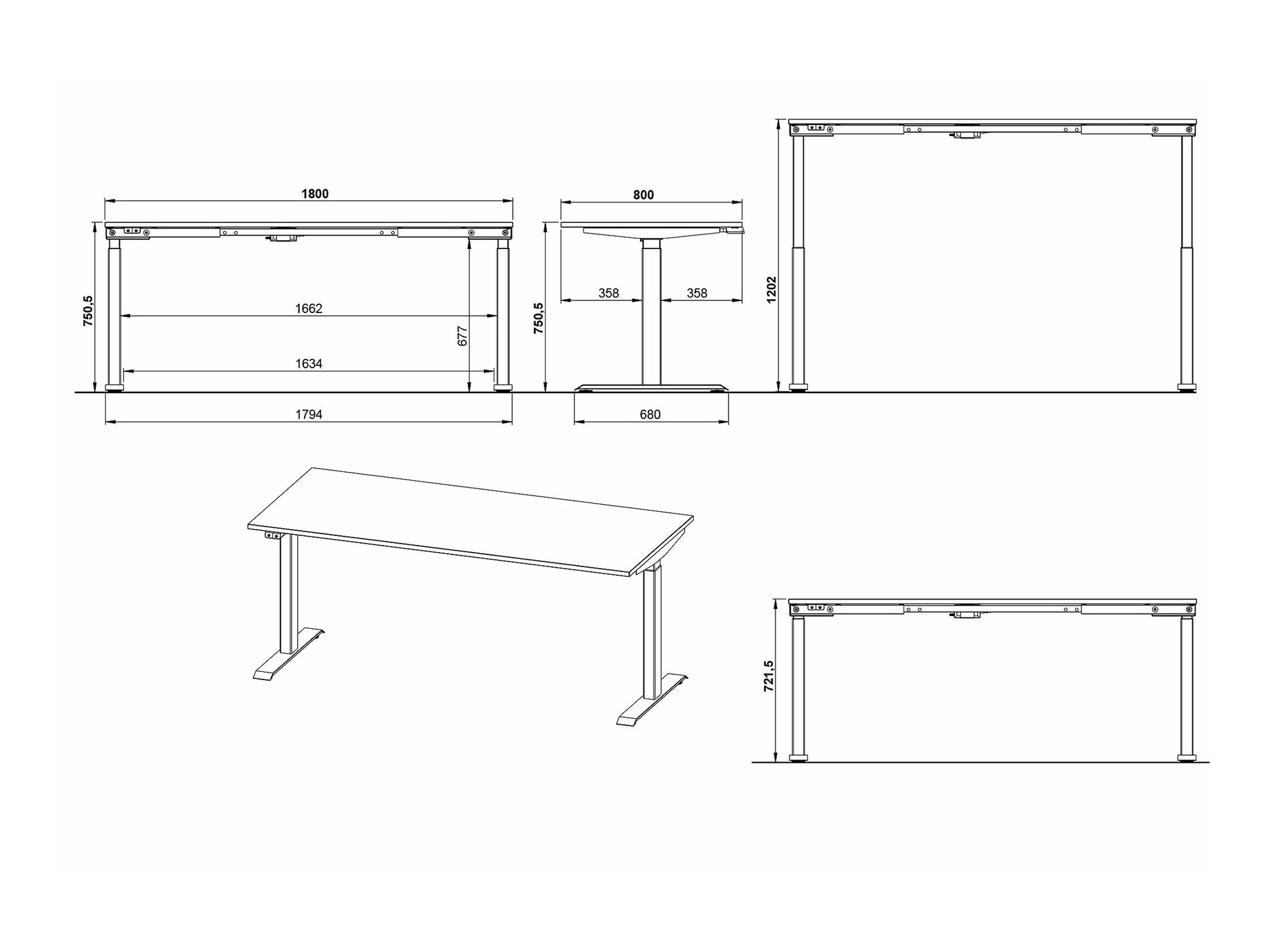 Rakstāmgalds ar regulējamu augstumu Sacramento 418 (Grafīts + Sudraba)