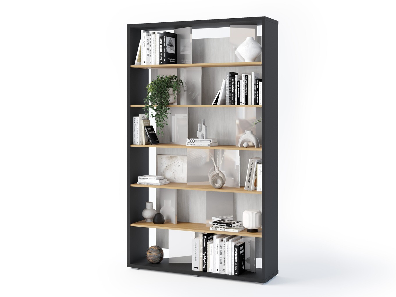 Plaukts Fresno 154 (Glancēts pelēks + Grafīts + Ozols)