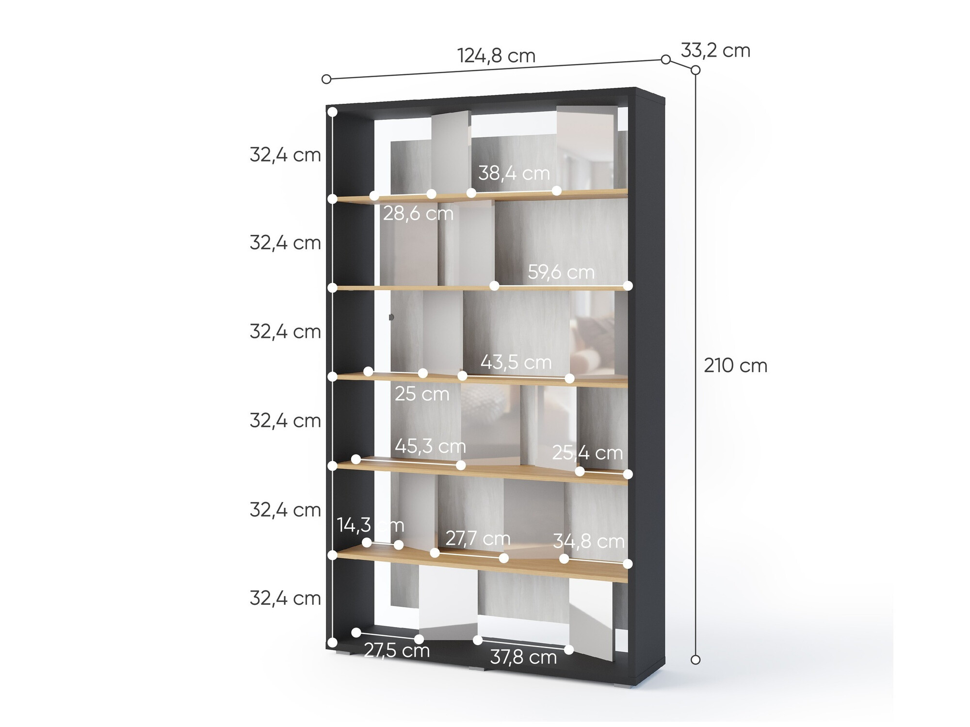 Plaukts Fresno 154 (Glancēts pelēks + Grafīts + Ozols)