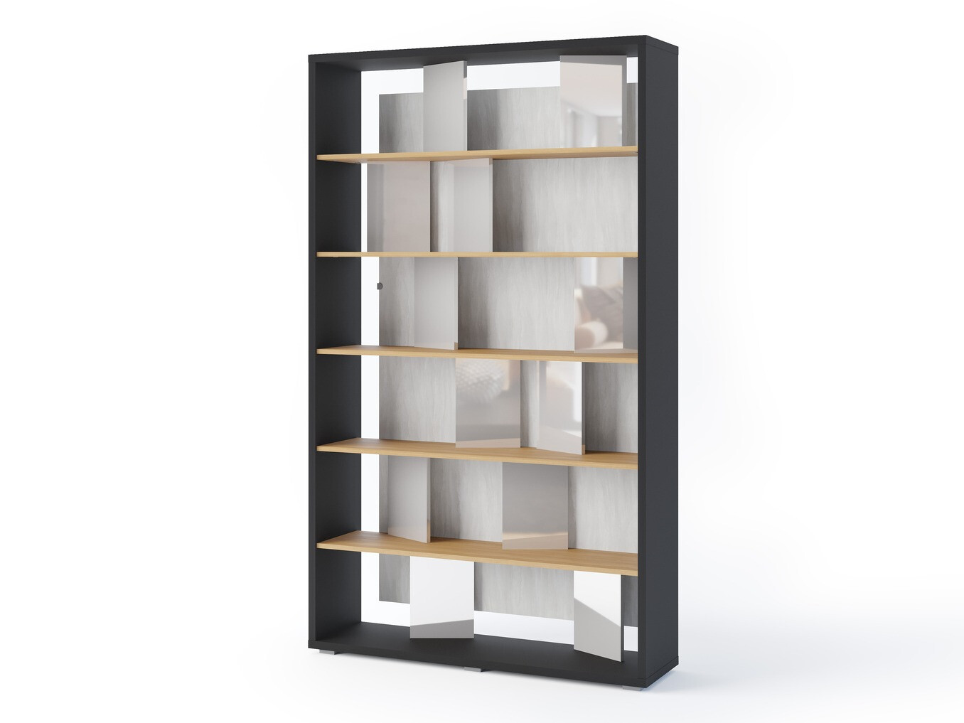 Стеллаж Fresno 154 (Глянцевый серый + Графит + Дуб)