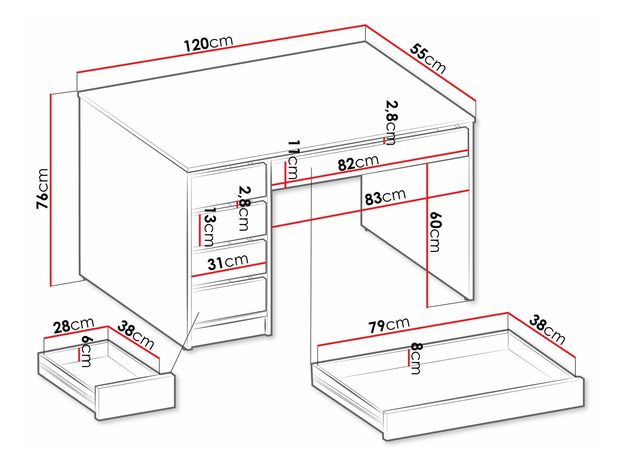 Rakstāmgalds Comfivo 312 (Balts)