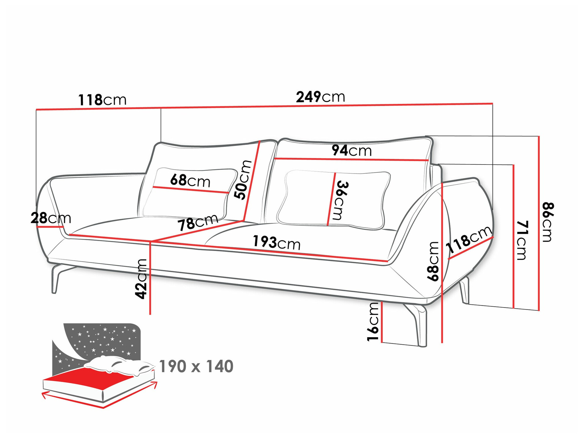 Dīvāns gulta Lincoln 197 (Aragon 39)