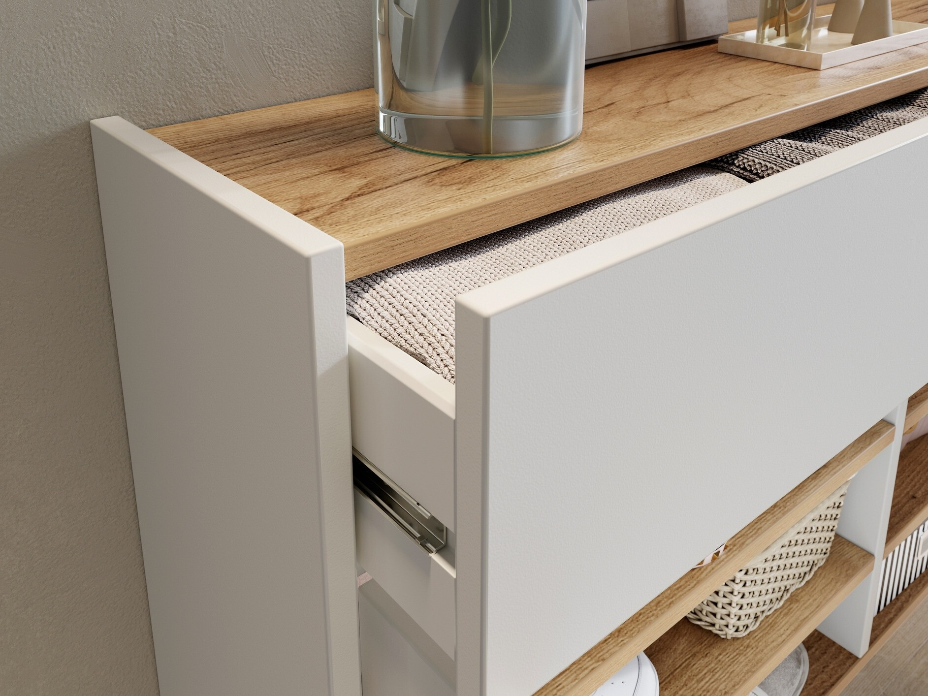 Apavu plaukts Cirsale 102 (Balts + Navarra ozols)